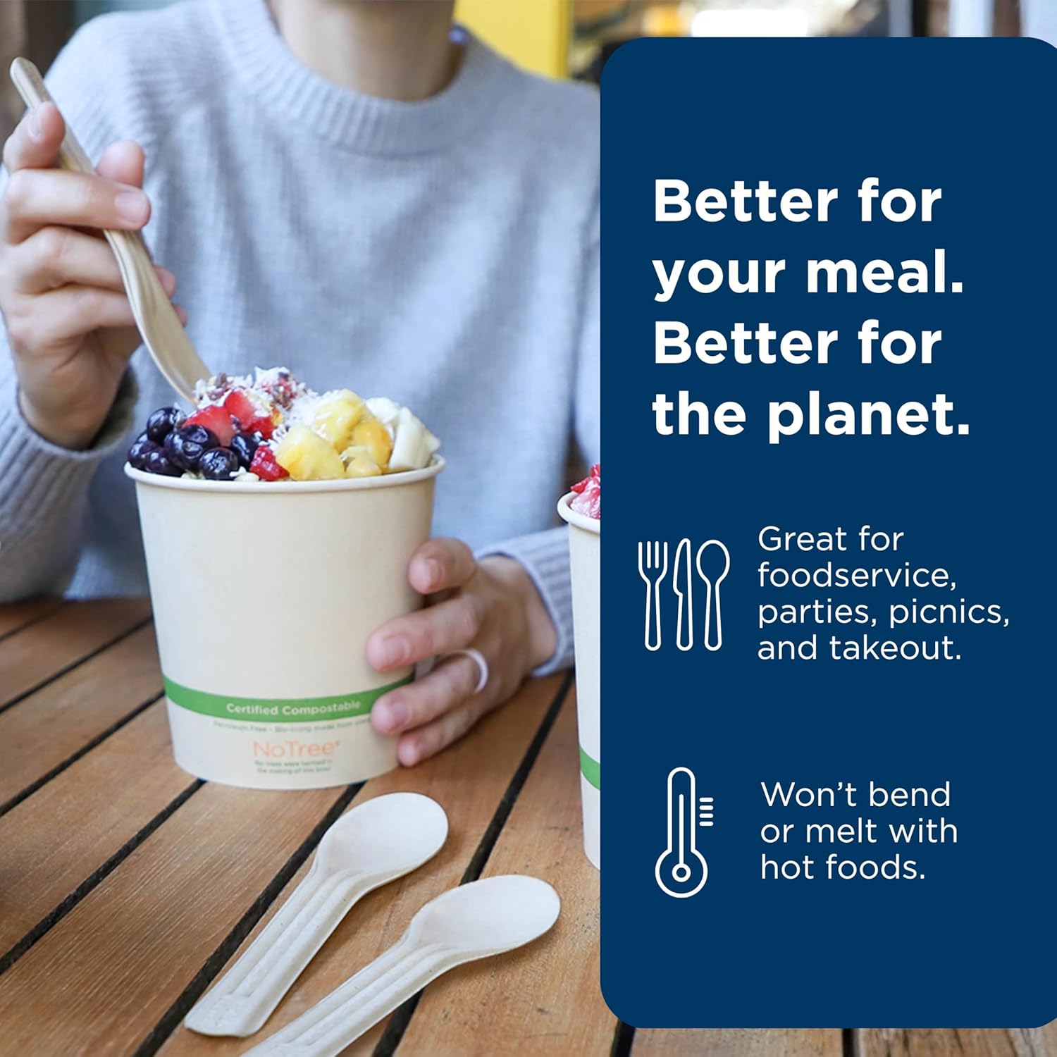 World Centric Compostable NoTree 6" Paper Spoon - FSC Certified with a Heat-Tolerant Coating - 1000 Pack