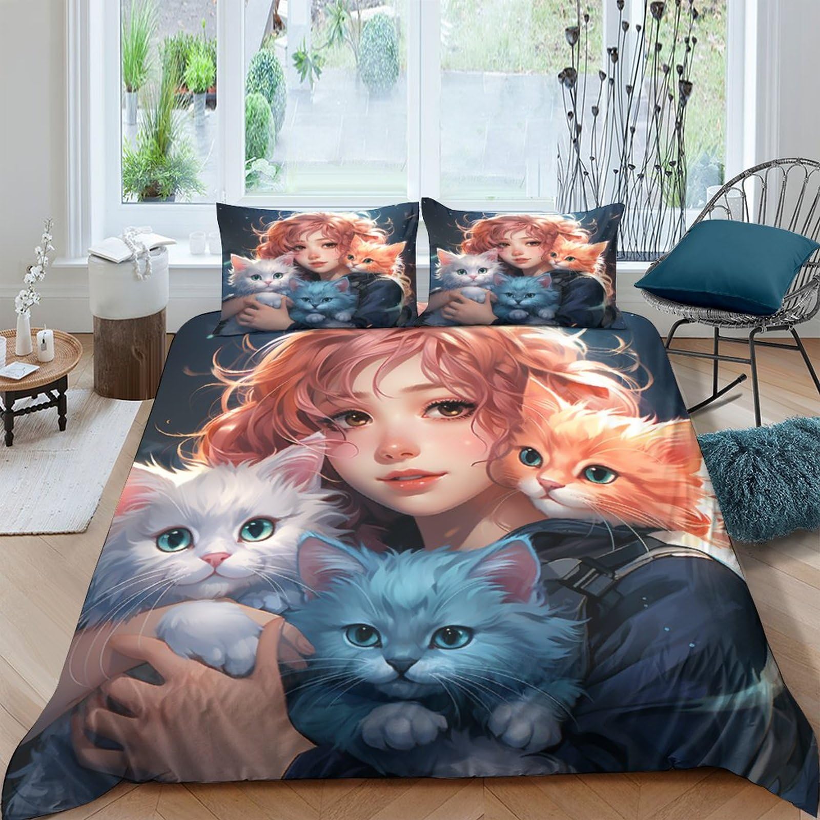 Housses de couette avec fermet parure de lit 3 pièces pour simplifier le lit enfant