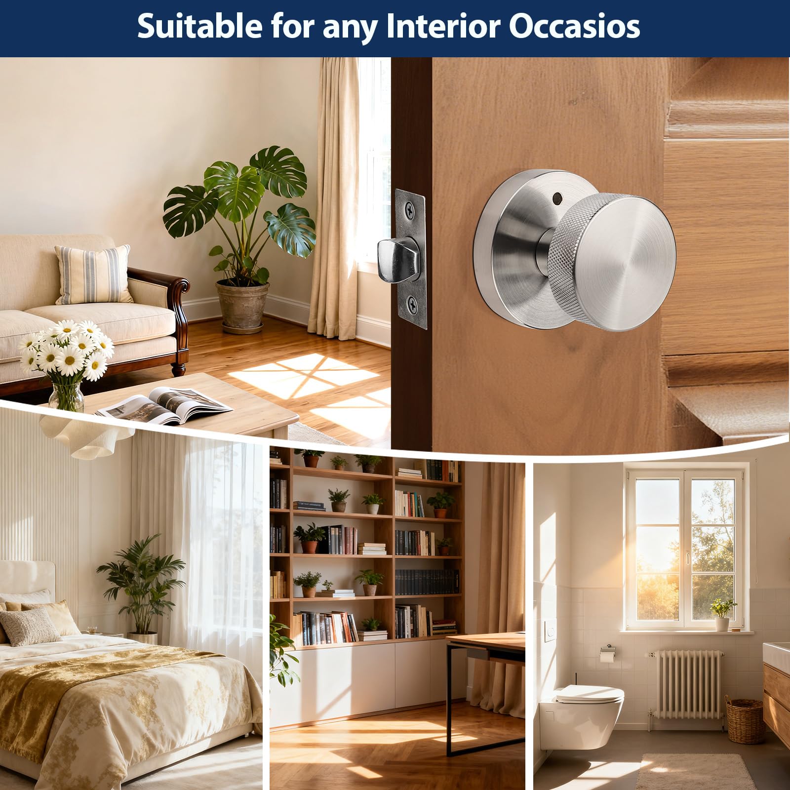 Brushed Nickel Privacy Door Knobs - 6 Pack -3