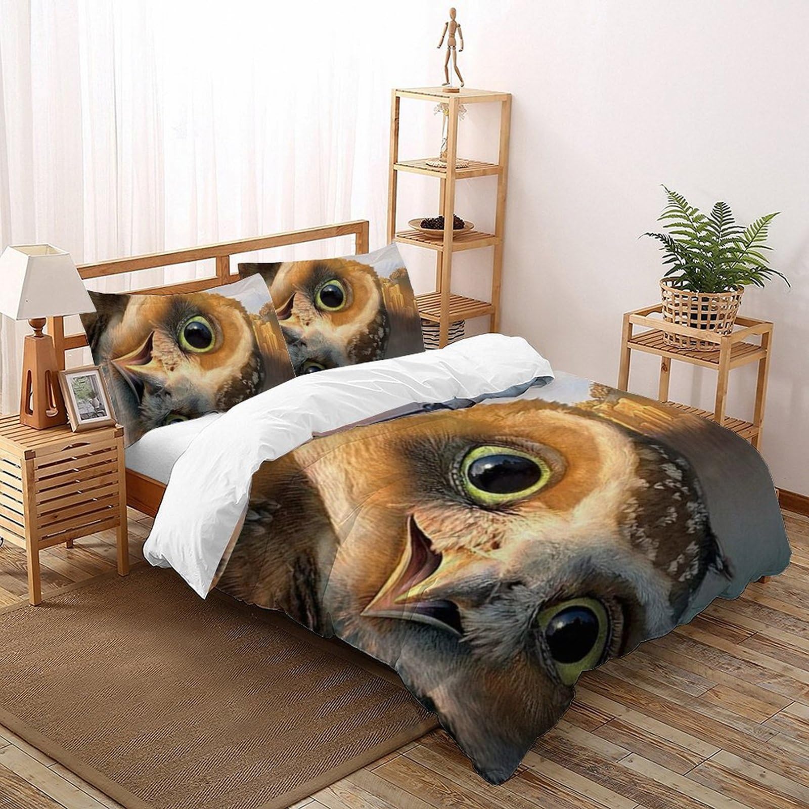 Housse de couette double microfibre animaux 3D La Chouette Literie pour chambre enfant 200x200cm