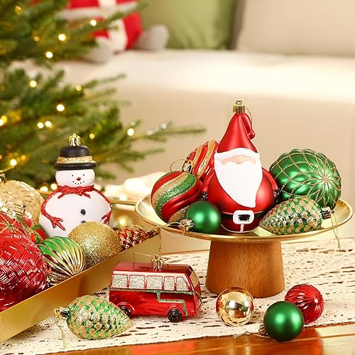Miniatura 3 de Alupssuc Juego de 100 adornos de bolas de Navidad, Papá Noel y muñeco de nieve, adornos para interiores y exteriores, vacaciones, boda, fiesta,