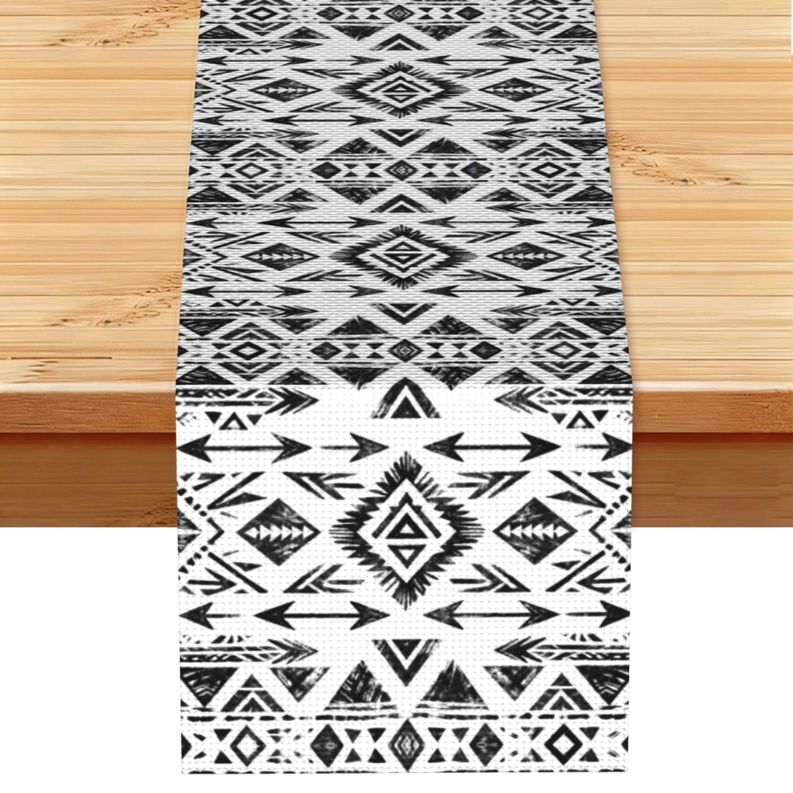 Tribal Arrow Print Linen Look Table Runner 13x72-Wrinkle Resistant Farmhouse Style for Dining Table Decor