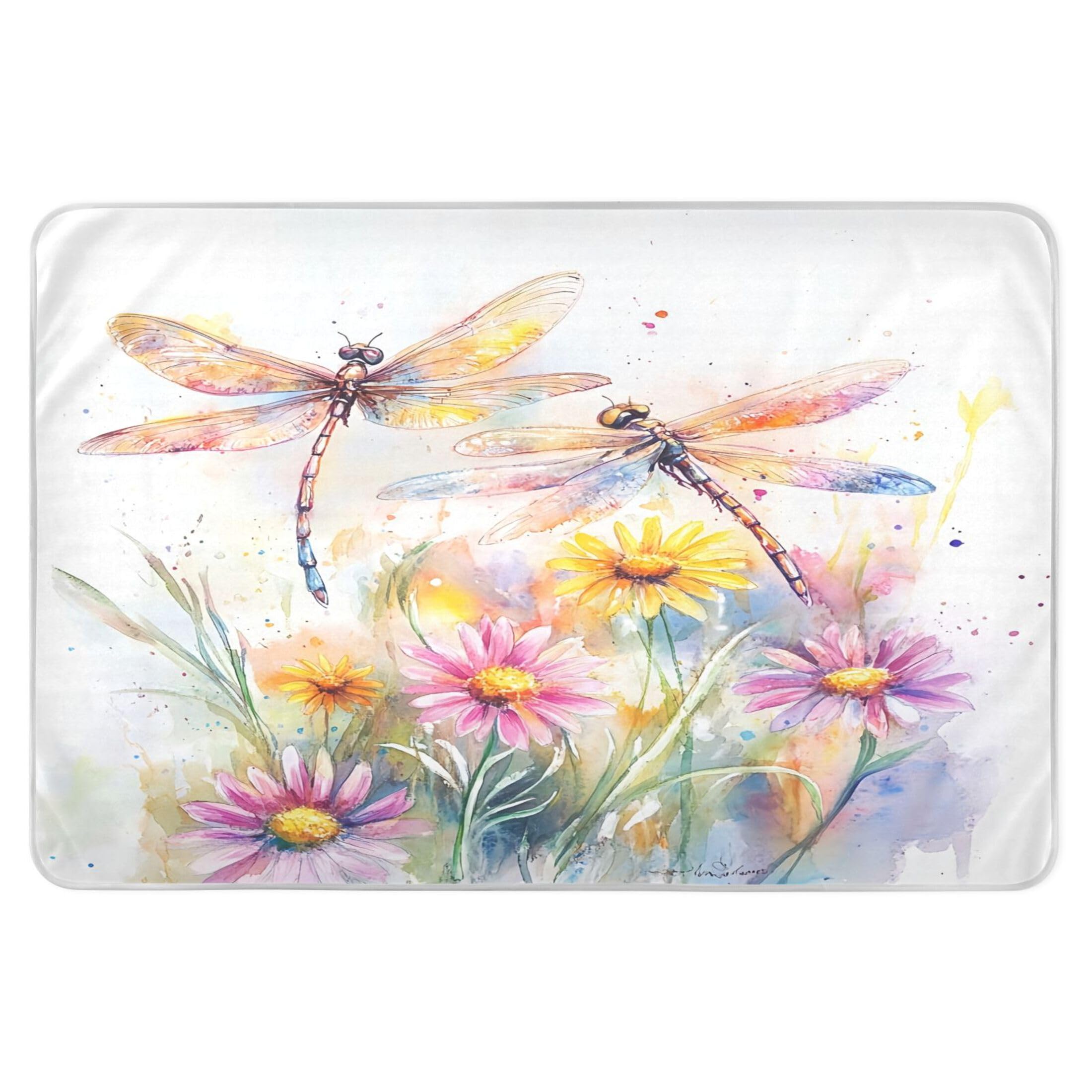 Takiito Dragonflies Flowers Bed Pad Reusable Bed Underpad Washable Waterproof Leak-Proof Quick Dry Incontinence Pee Pad for Toddlers Kids Adults Pets 34x52 in