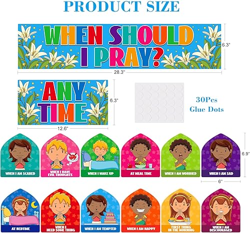 Miniatura 6 de FaCraft When Should I Pray - Decoraciones de escuela dominical para el aula, recortes de oración religiosa, pósters, tablero de oración, suministros