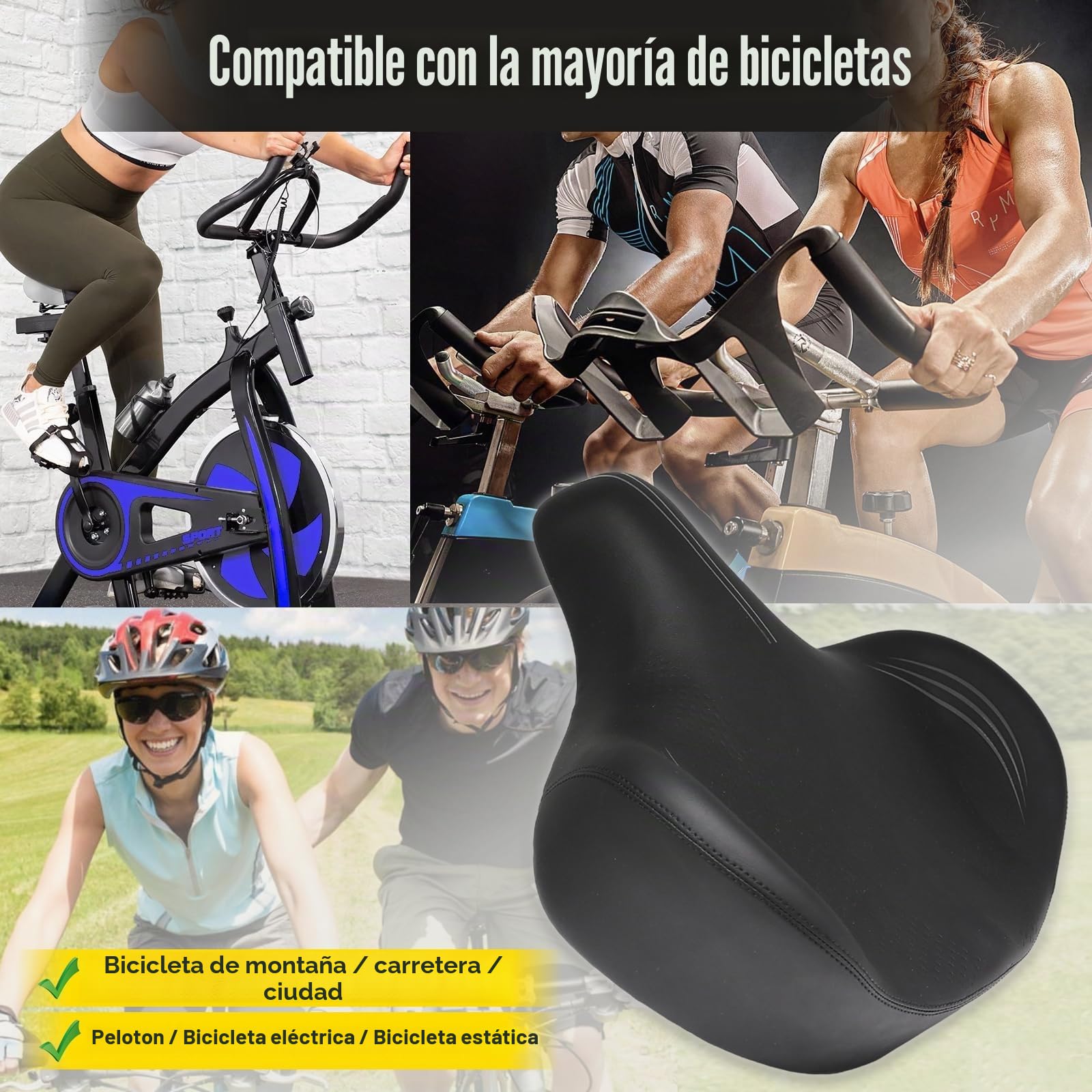 Asiento de bicicleta grande y ancho – Reemplazo de sillín de bicicleta, comodidad para Peloton, bicicleta eléctrica estacionaria de ejercicio, bicicletas de carretera de montaña para hombres y