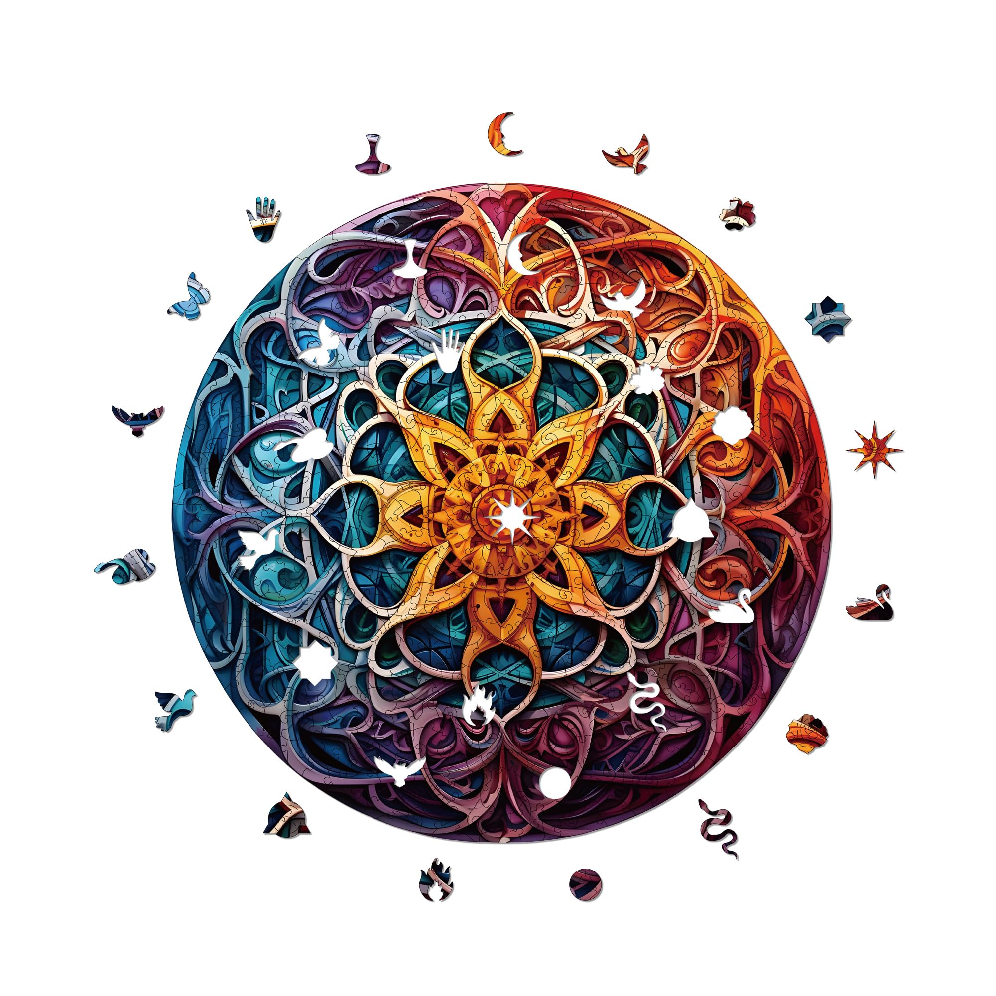 MagicHolz – Holzpuzzle Mandala Unendlicher Reichtum – rundes Holz Puzzle 553 Teile Ø 47 cm – besondere Geschenkidee für Erwachsene & Kinder – inkl.Premium Holzbox