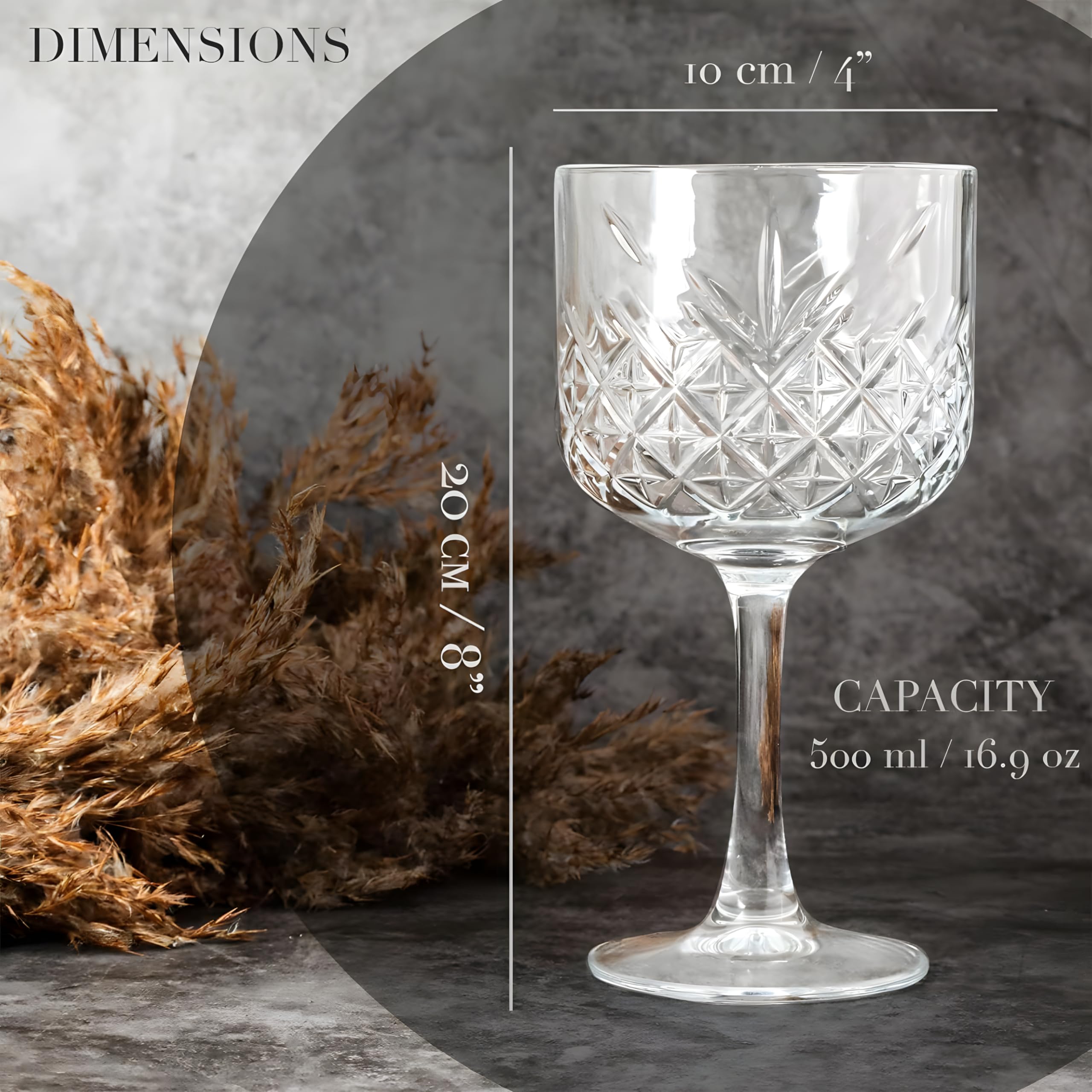 Inovique Enterprises Timeless Vintage Wine Glasses Set of 6 - 500ml Cut Glass Goblets for Red Wine, Water & Cocktails | Crystal Look, Durable, Lead-Free 4