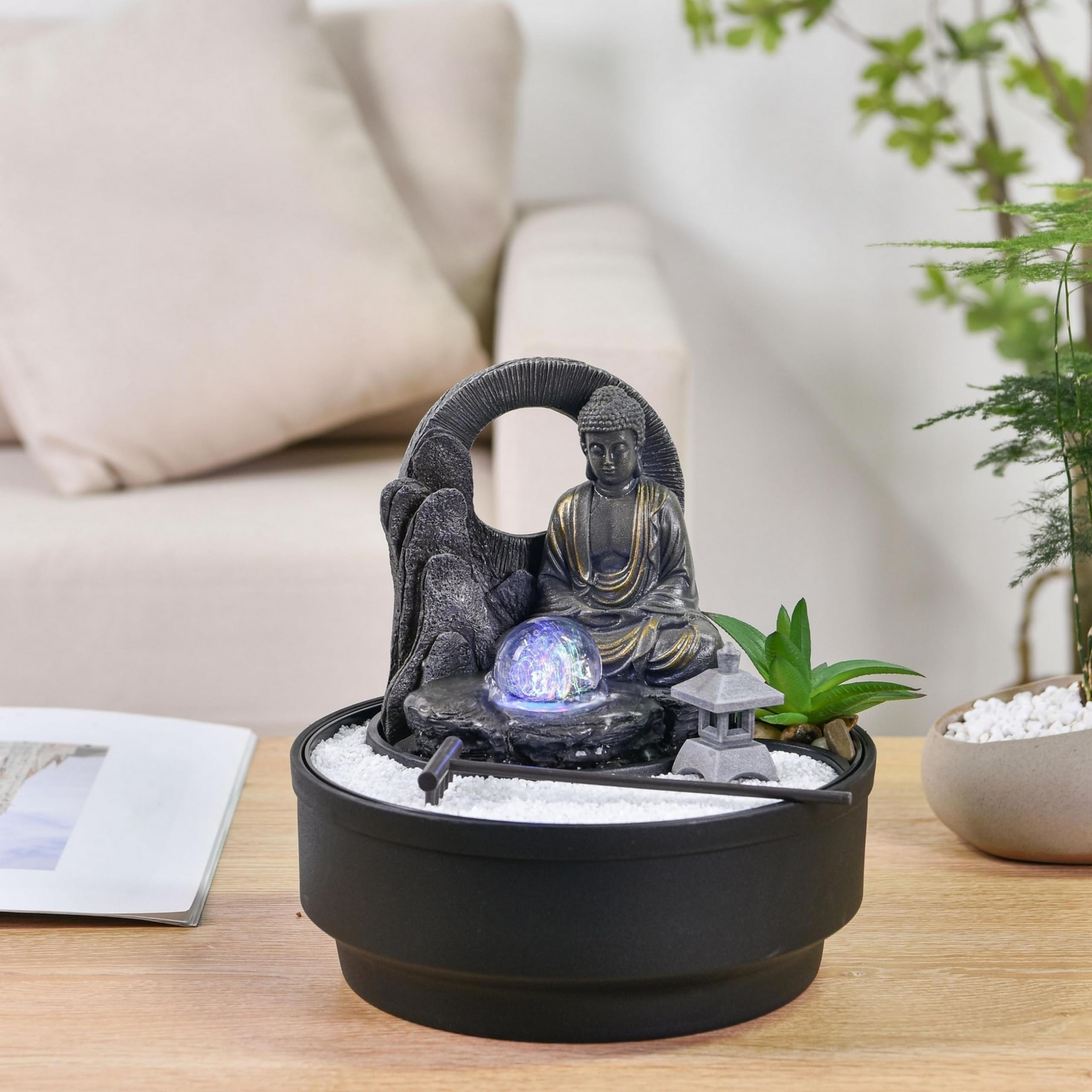 Fontaine d'Intérieur Jardin Zen Sumana Zen’Light Lumière LED Coloré Circuit fermé H21 cm