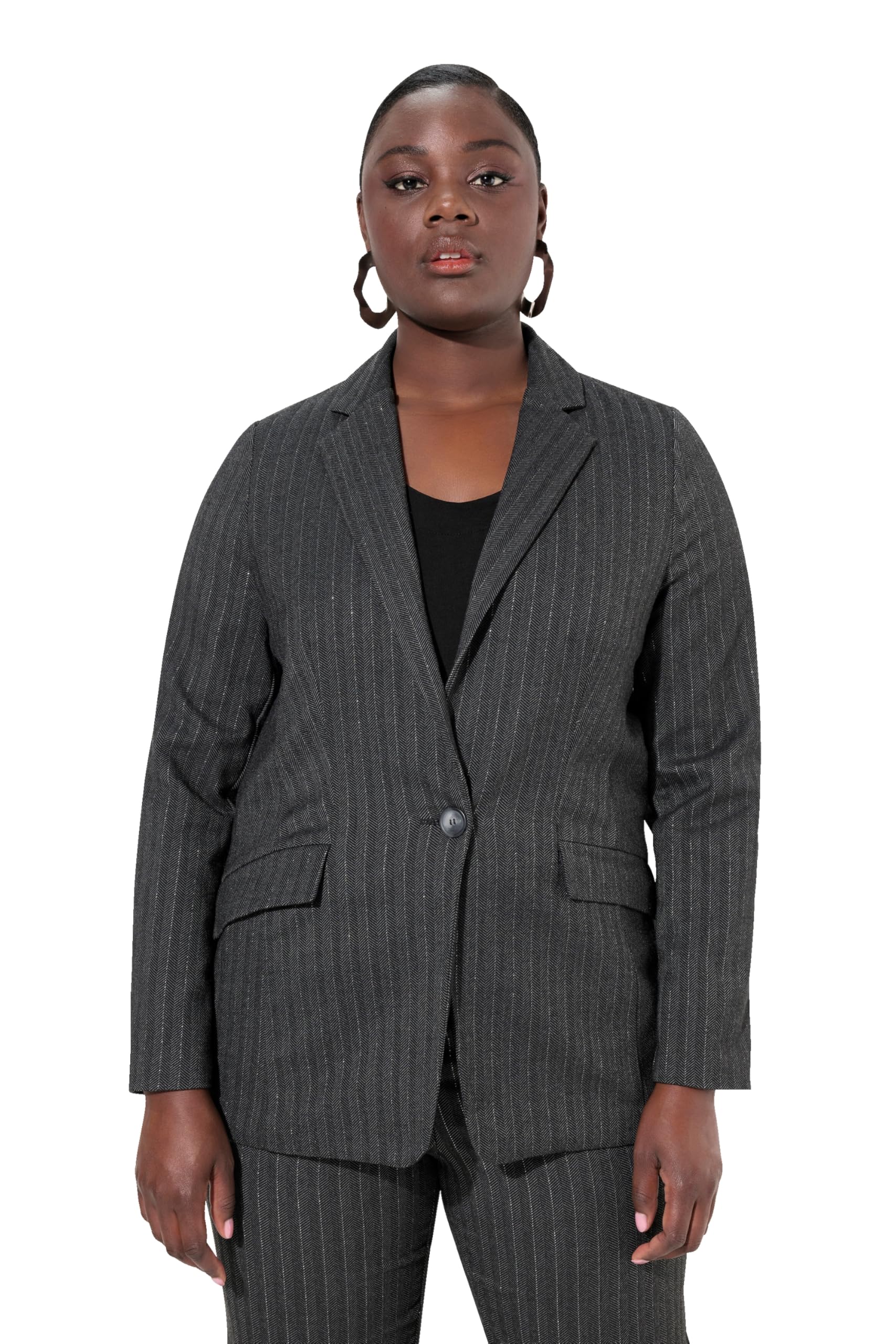 Ulla Popken Damen große Größen Übergrößen Plus Size Blazer, Fischgratmuster, Lurex, Reverskragen, Rückenschlitz 832935