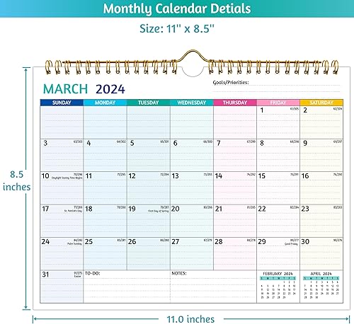 Miniatura 8 de Calendario de pared 2024-2025 - marzo 2024 - febrero 2026, calendario de 2 años 2024-2026, 11 x 8.5 pulgadas, calendario 2024 de 24 meses,