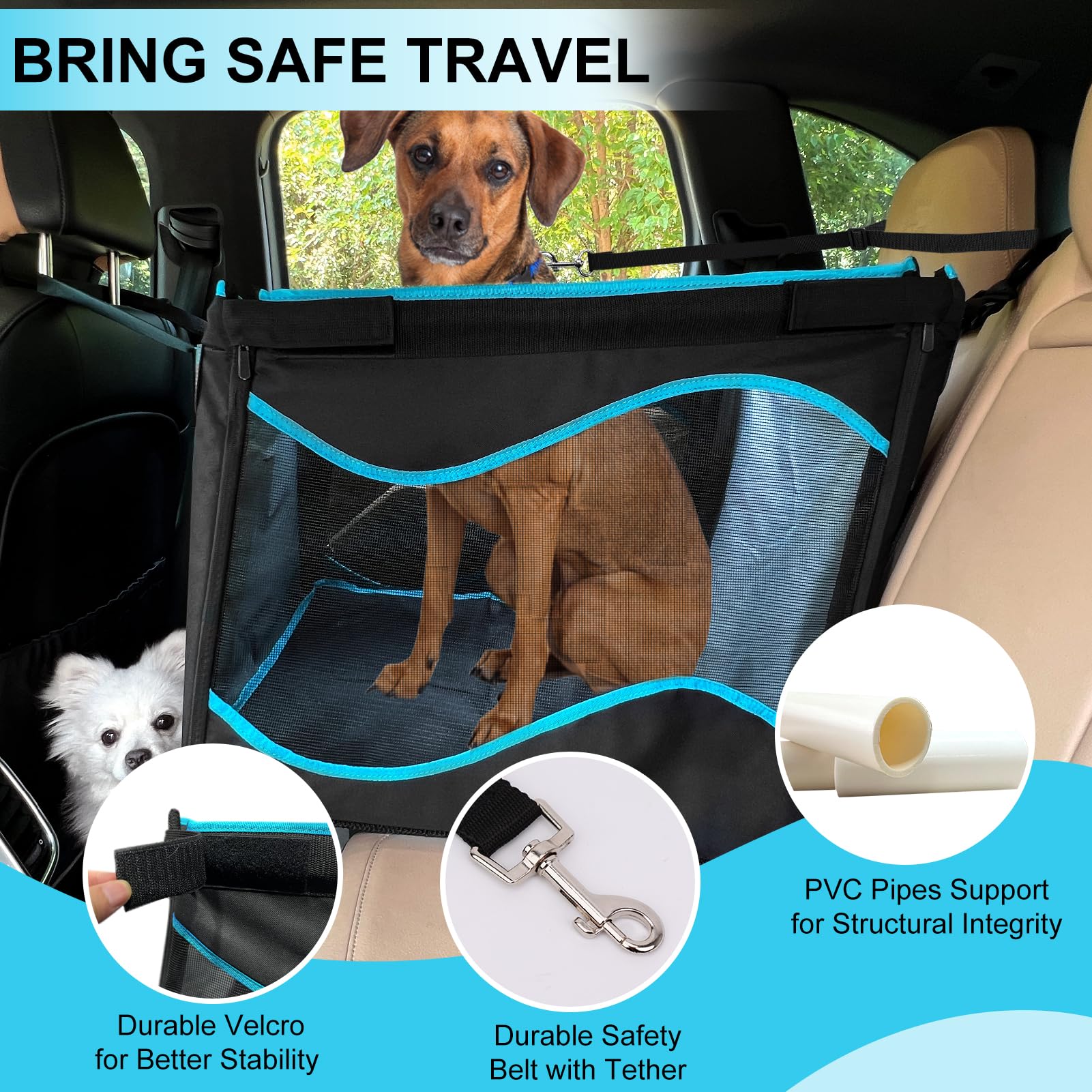 Colarlemo Dog Car Seat for Large Medium Dogs, Car Seat for Dogs Under 80lbs with Adjustable Dog Safety Belt, Reinforced Pet Car Seat Extender for Back Seat, Comfortable Travel Dog Car Carrier