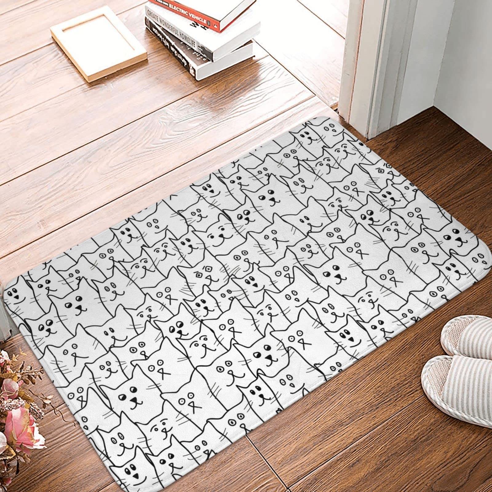 Tapis d'extérieur Halloween chat mignon stop-boue pour entrée propre style G 65x90 cm
