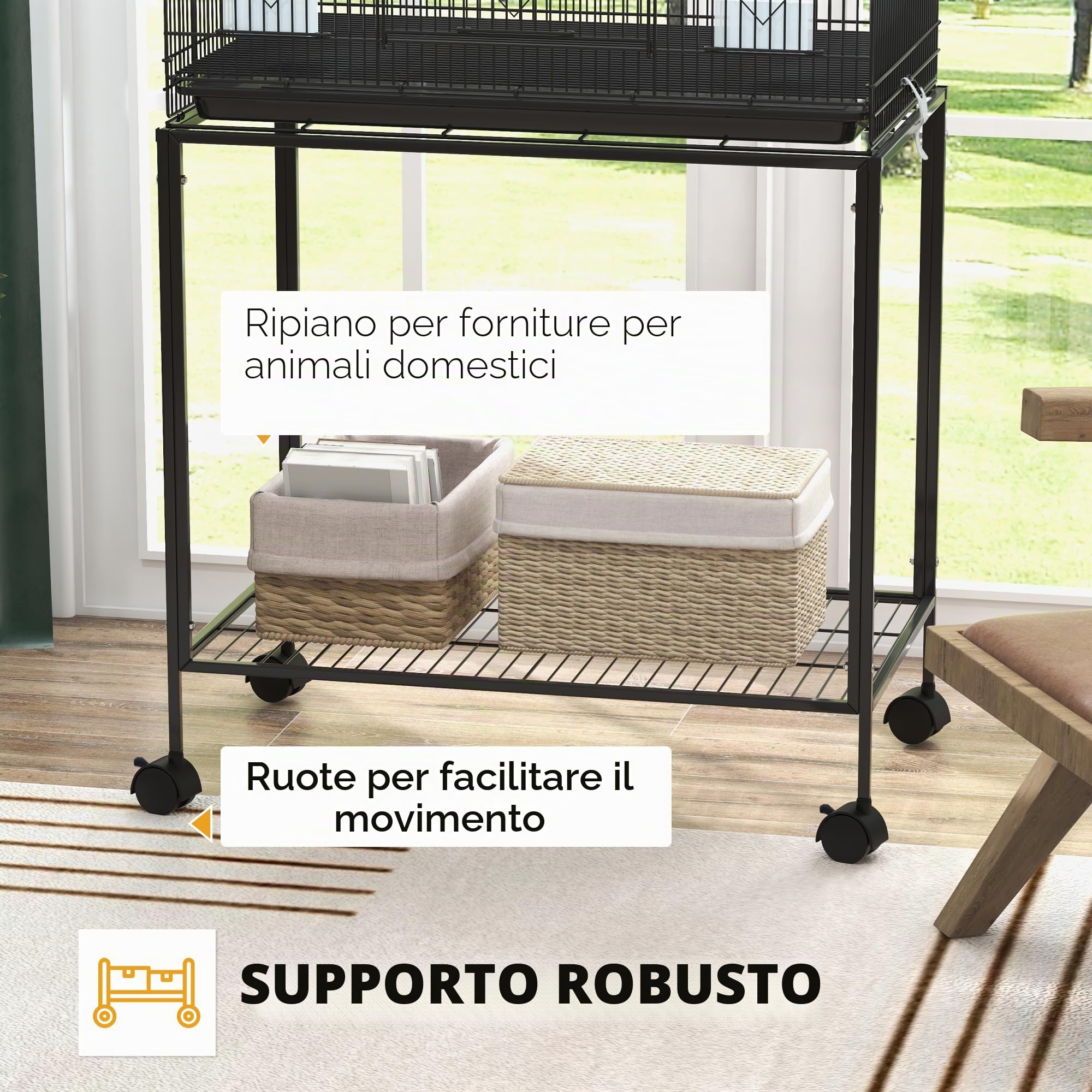 PawHut Gabbia per uccelli 77 x 46 x 119 cm Gabbia in metallo per uccelli con vassoio estraibile grucce mangiatoie per parrocchetti Canarini Nero