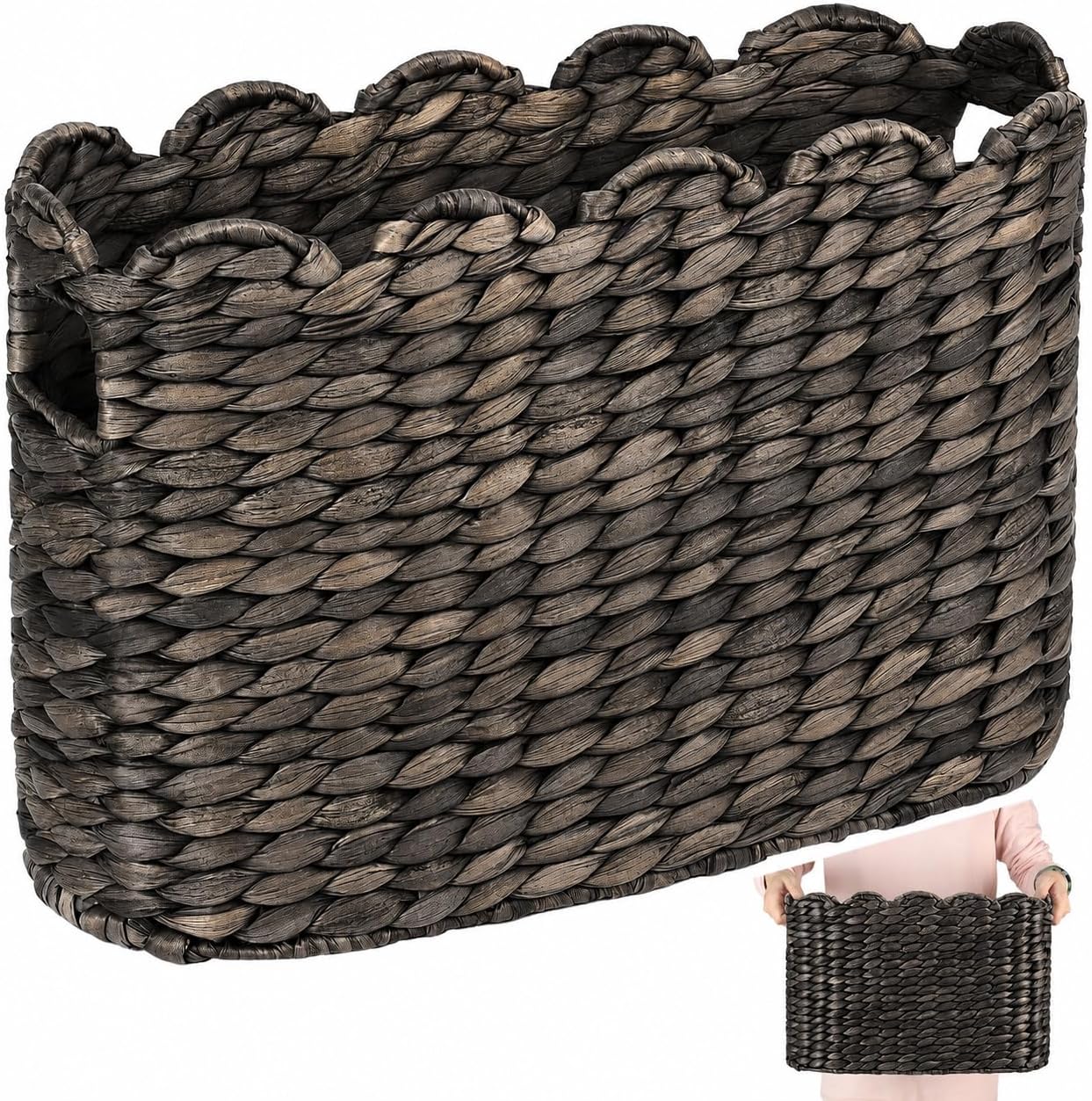 Toilet Papers Storage, Water Hyacinth Baskets with Lid, Water Hyacinth Toilets Paper Basket for Storage, Toilets Paper Holder Wicker Basket, Toilet Papers Organizer, Bathroom (1, Scalloped Espresso)