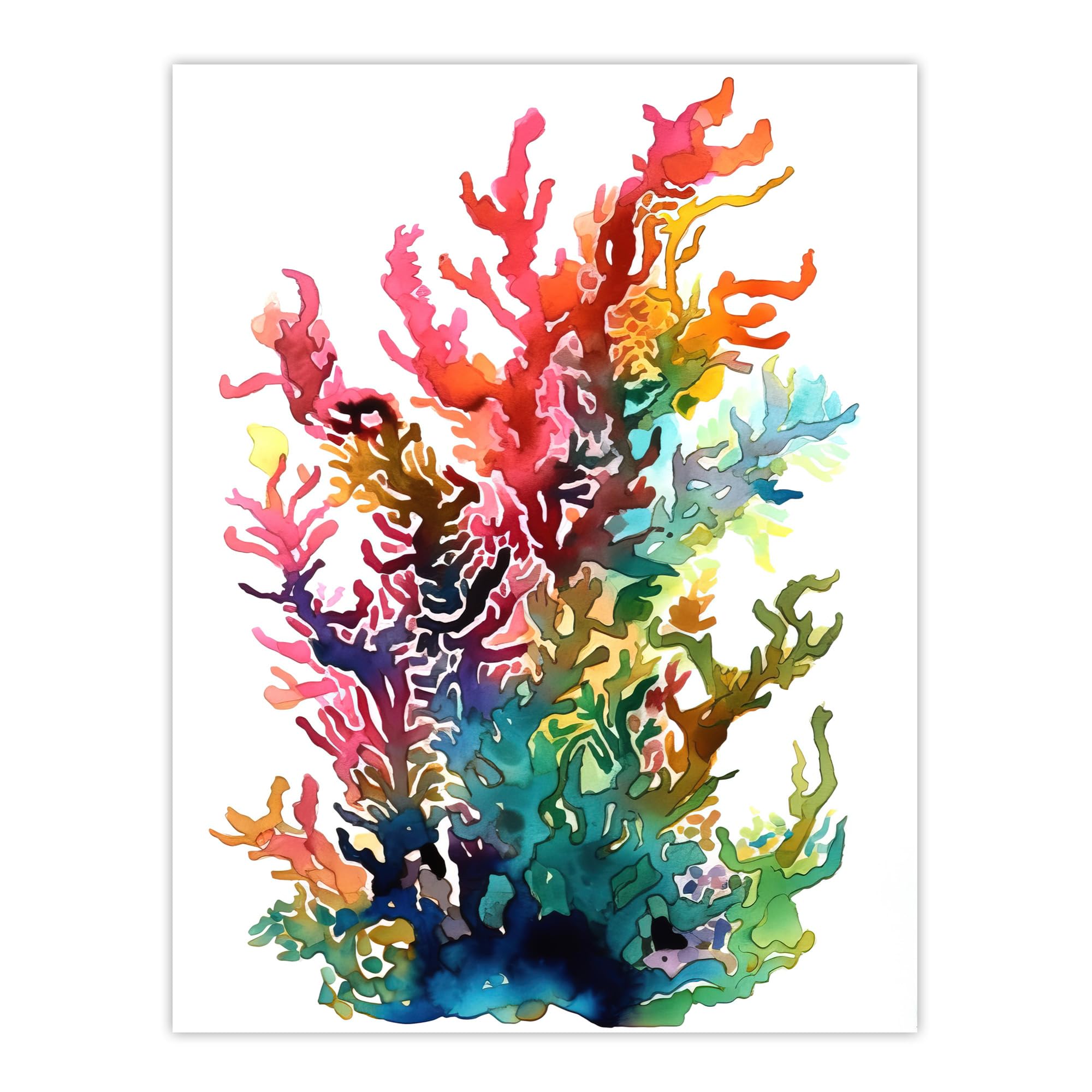 Wee Blue Coo Seaweed and Corals Vibrant Watercolour Artwork Rainbow Aquatic Plant Extra Large XL Wall Art Poster Print