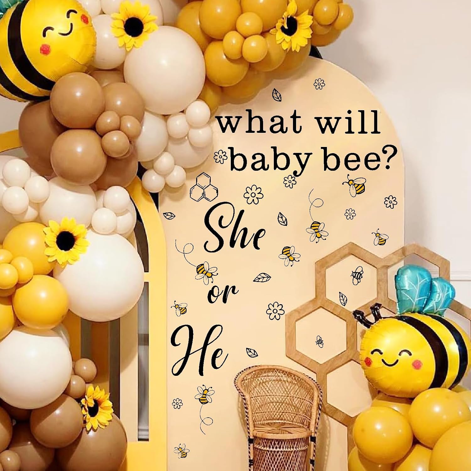 He Or She Party Decal Sign Bee Theme Baby Shower Backdrop Decals Gender Reveal Stickers Boy or Girl What Will Baby Bee Sign Decor Balloon Arch Decal Shower Party Decorations Supplies