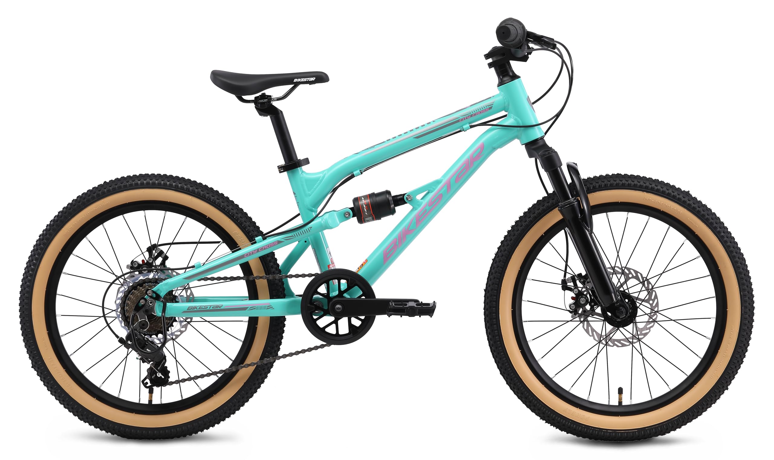 BIKESTAR VTT Vélo Tout Terrain Tout Suspendu pour Enfants de 6 Ans | Bicyclette 20 Pouces 7 Vitesses Shimano, Freins Disque