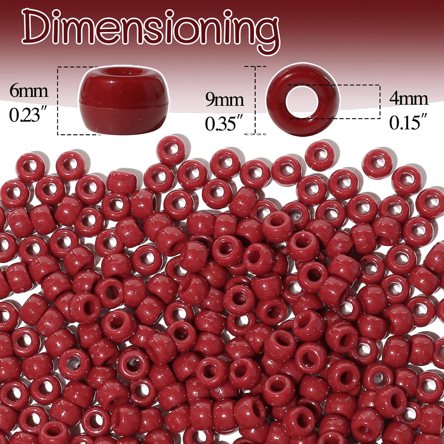 1000Pcs Multi-Colored Plastic Pony Beads Bulk for Craft,6 * 9mm Assorted Colors Hair Beads Black, red,Blue, White for Bracelets Making,Kandi Charms(Maroon) - Image 2