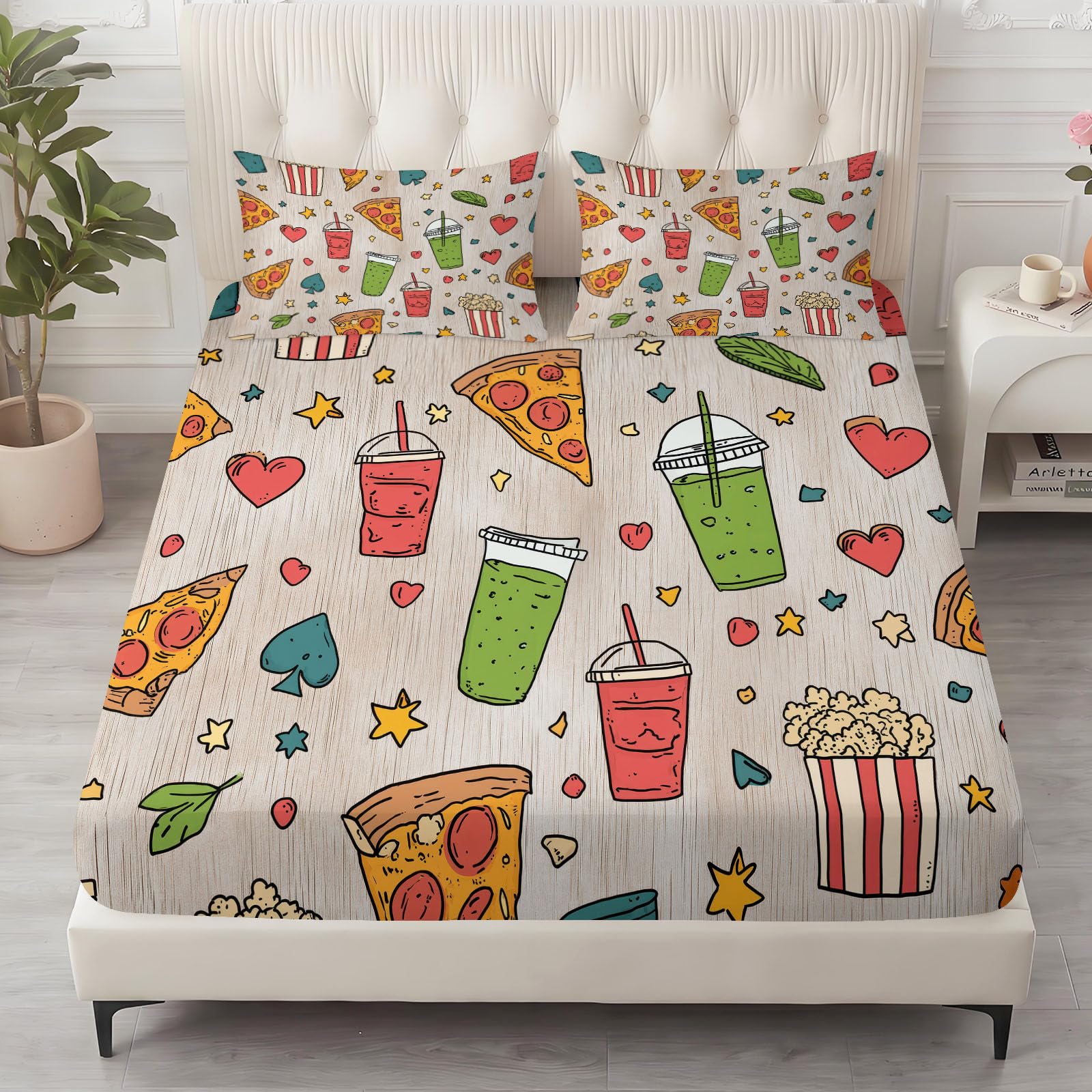 Prześcieradło z gumką Cartoon Food 160 x 200 cm prześcieradło zestaw