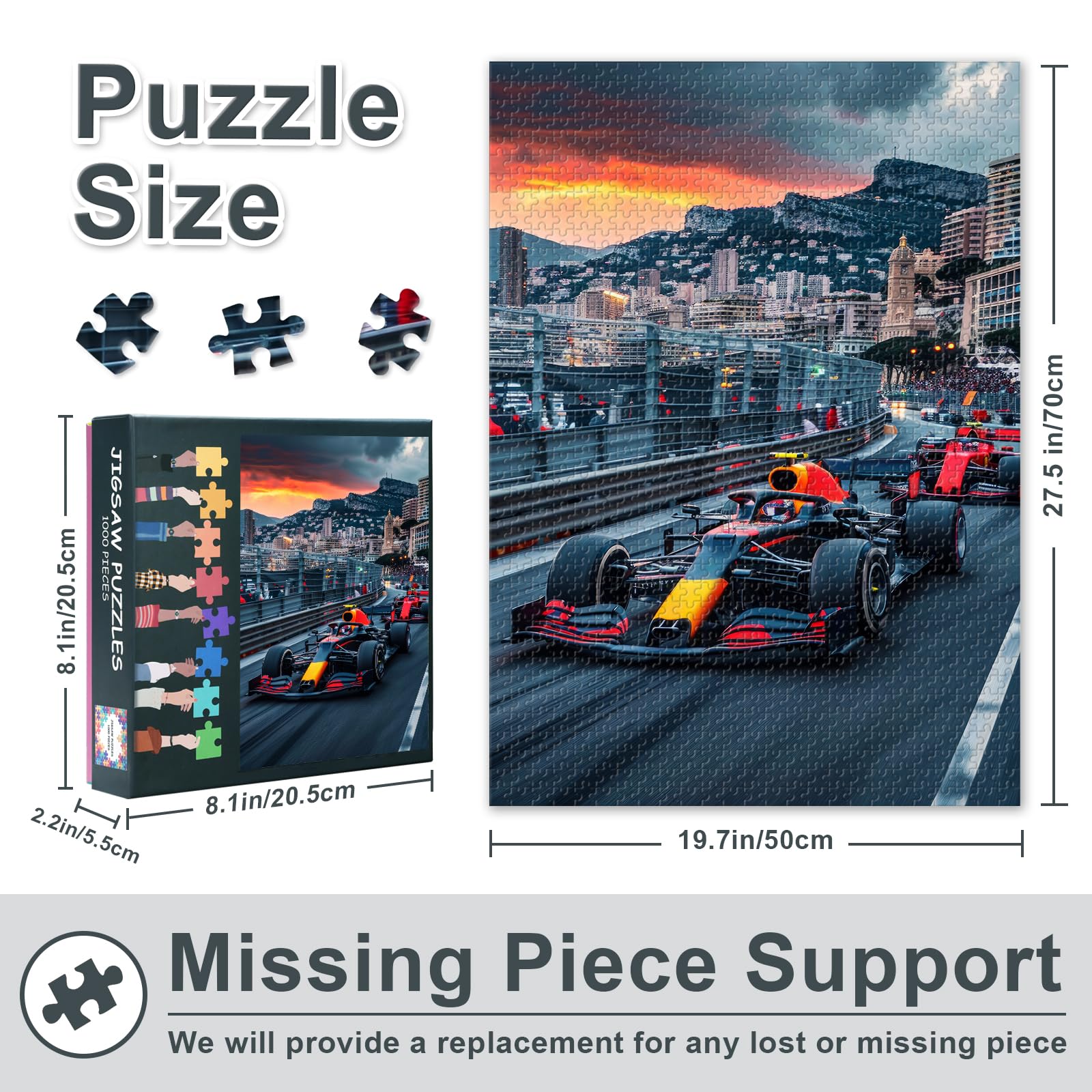 Racing Car Jigsaw Puzzles 1000 Pieces Formula One Car Puzzle for Adults 1000 Pieces with Letters on Back Hard Impossible Difficult Challenging Family Puzzle Sports Competition 20x27inches - Image 3