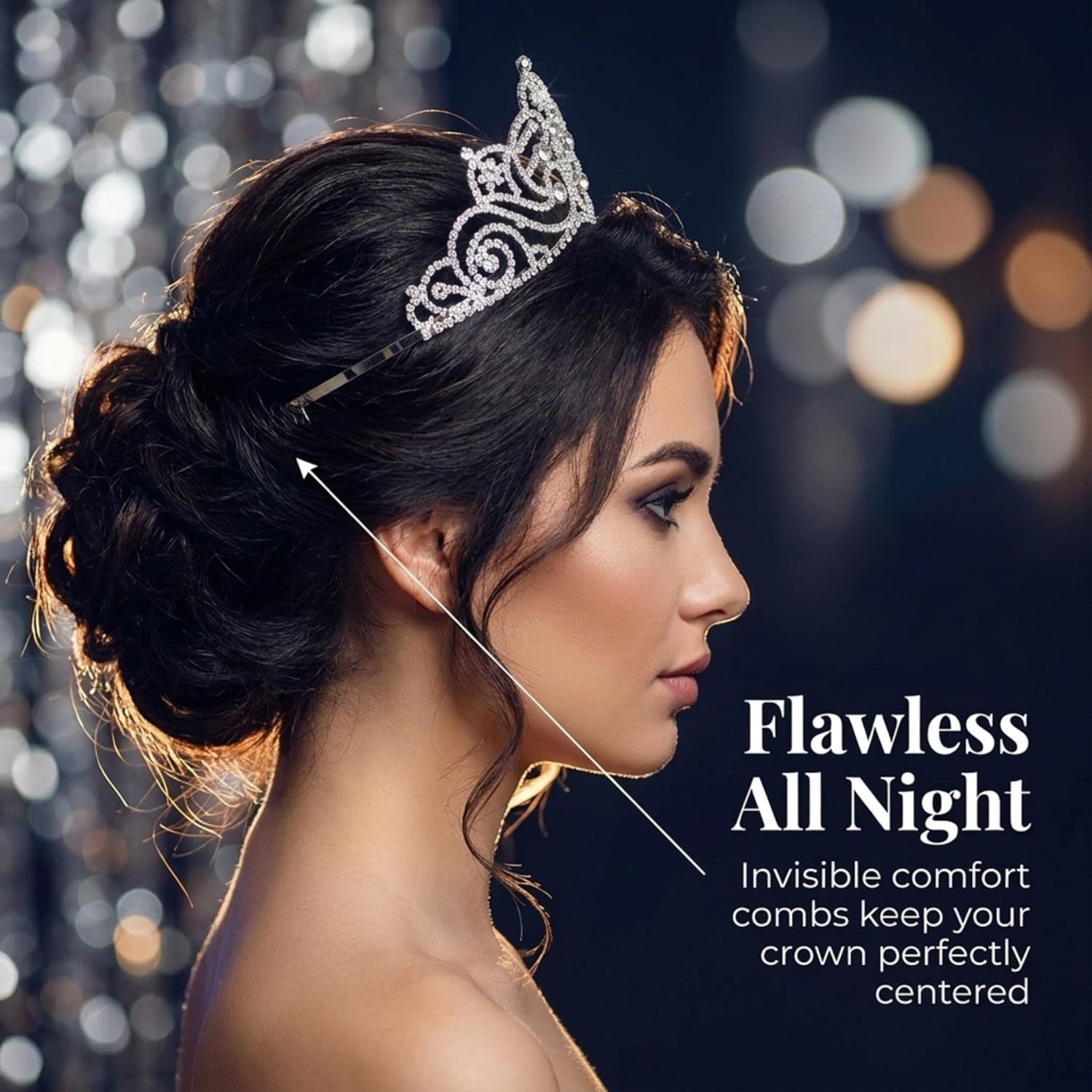 Anderson's Jenna Rhinestone Tiara, Sparkling 3-Inch Silver Crown with Clear Faux Diamonds, Adjustable Band & Comfort Combs, Perfect for Proms, Homecomings, Weddings, Pageants & Special Events