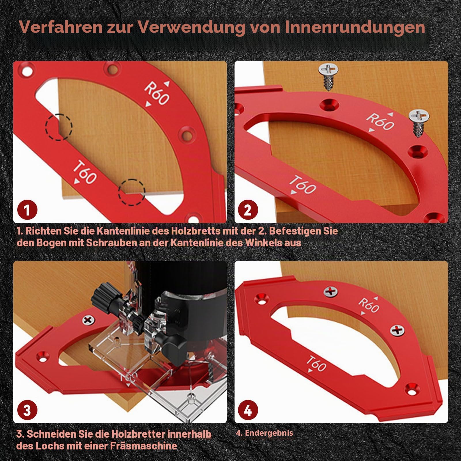 7 Stück Eckschablone Router Schablone, Router Eckschablone R10 R15 R20 R25 R30 R35 R40 R50 R60 T10 T20 T30 T35 T40 T50 T60 für Abschrägung Außen R, Innen R, T Ecke Positionierhilfe