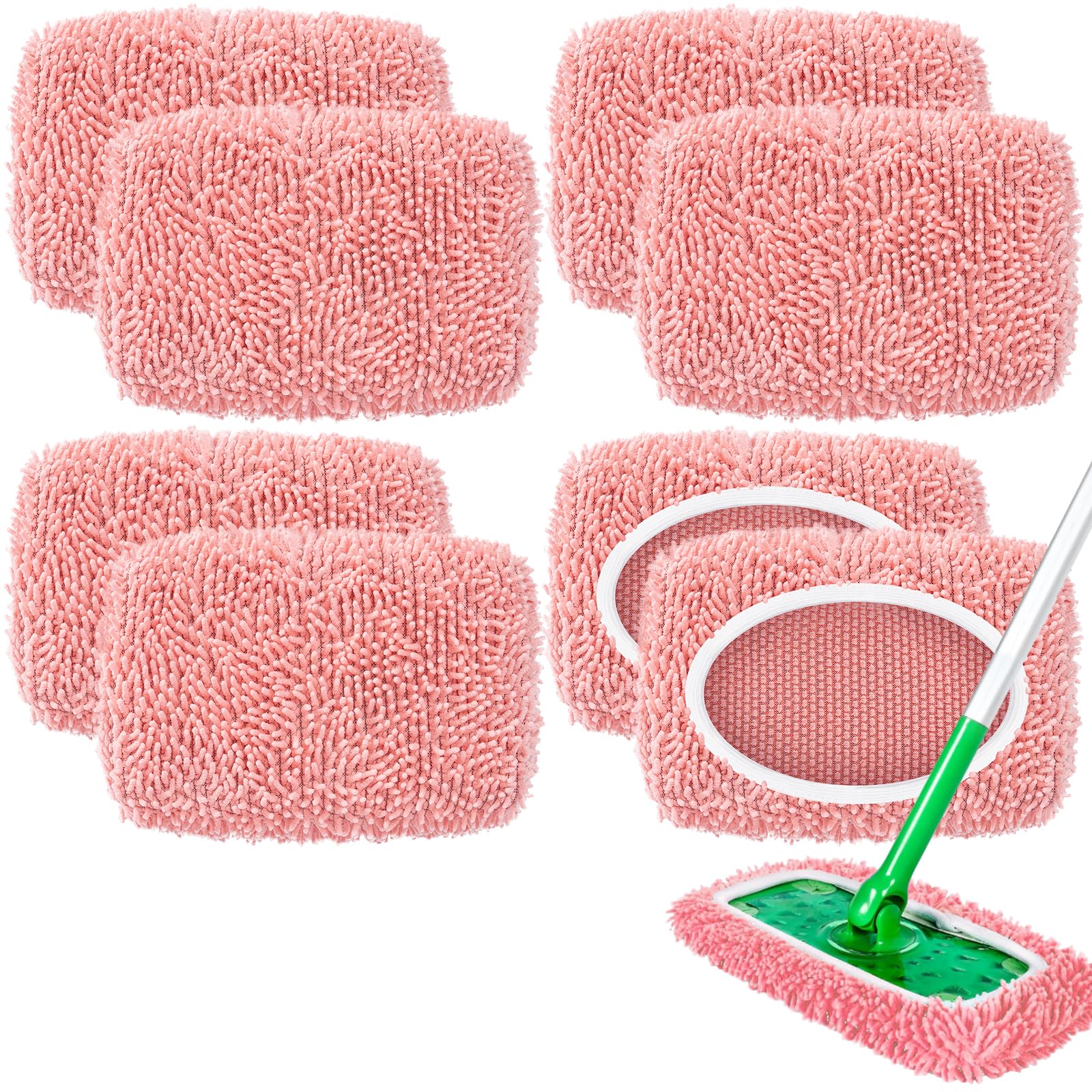 Photo 1 of Nicemiya 8 Pack Reusable Mop Pads Compatible with Swiffer Sweeper, Microfiber Chenille Washable Swiffer Mop Pads, Dry & Wet Sweeping Mopping Cloths (Pink)