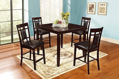 GTU Furntiure 5Pc Counter Height Dark Bown Wood Table Set