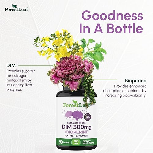 Miniatura 4 de ForestLeaf Suplemento DIM Suplemento de estrógeno DIM de 300 mg para mujereshombres Diindolilmetano con pimienta negra BioPerine Soporte para