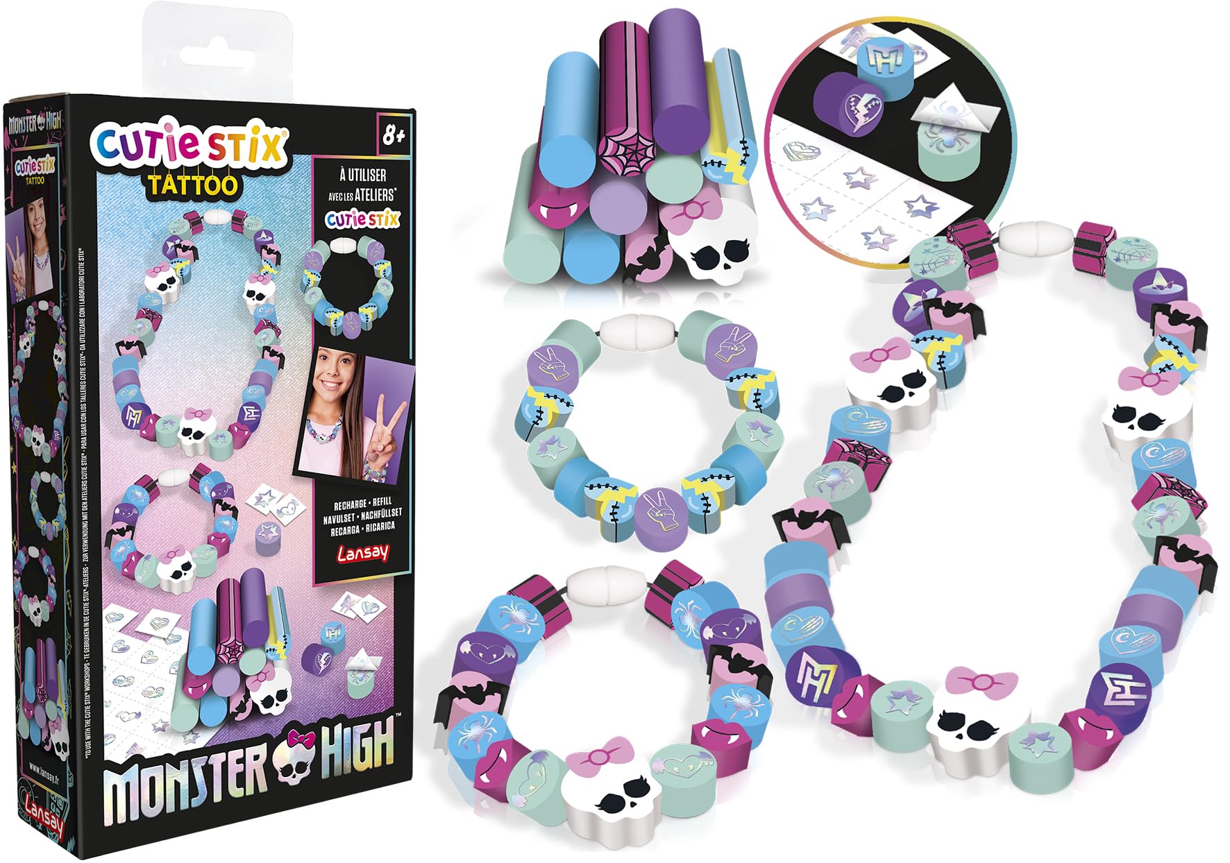 Cutie Stix - wkład do tatuażu - Monster High - tworzenie biżuterii dla dzieci - od 8 lat - Lansay