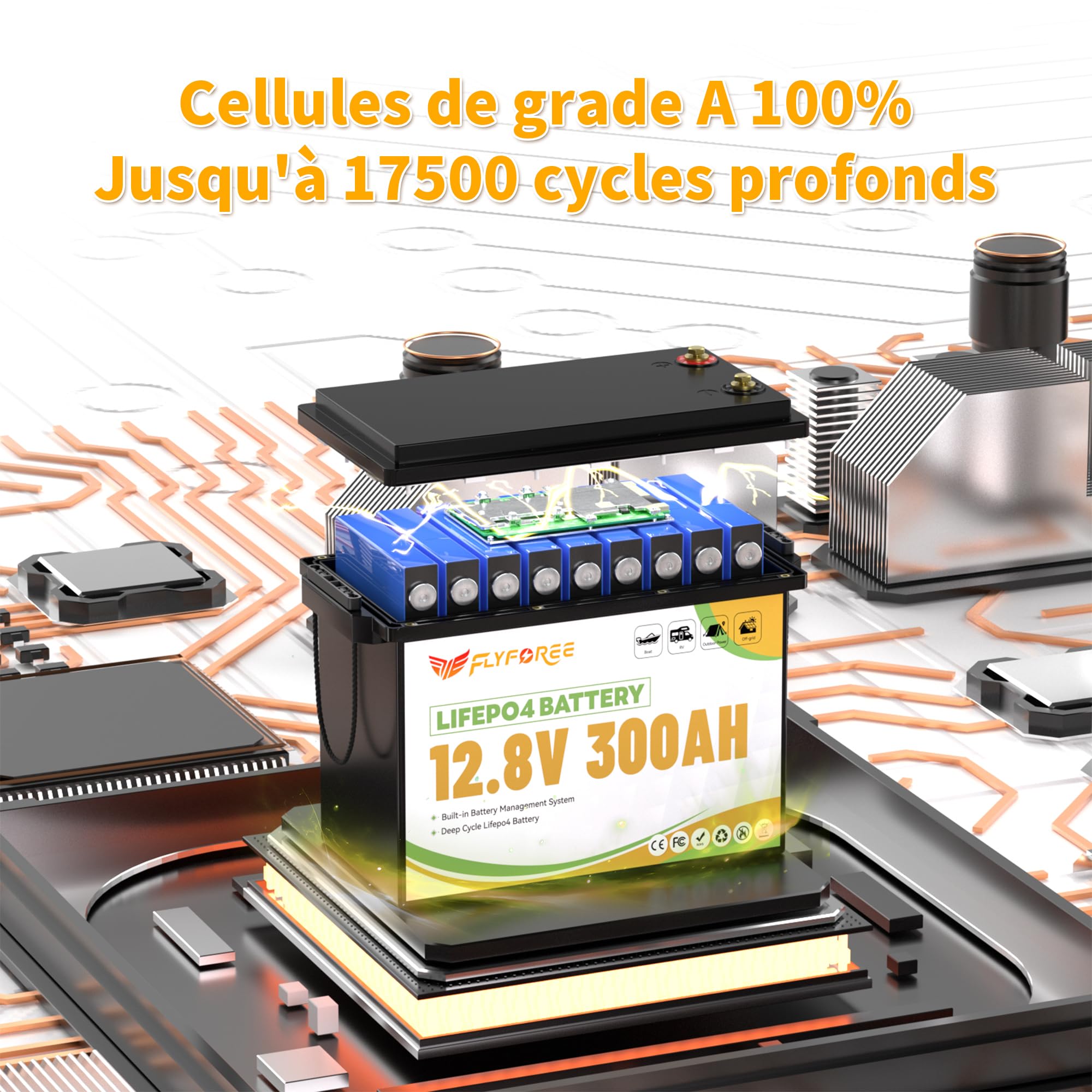 Batterie LiFePO4 24V 60Ah BMS Bluetooth intégré et cellules de grade A, batterie de lithium de cycles profonds de 17500 batteries rechargeables faciles pour RV, bateau, solaire, voiture de golf