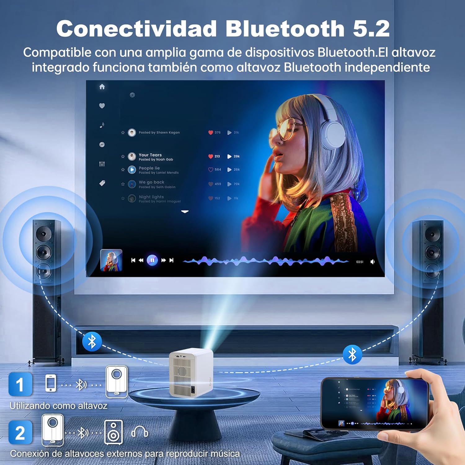 AOC XL2-211 projector displaying streaming app interface