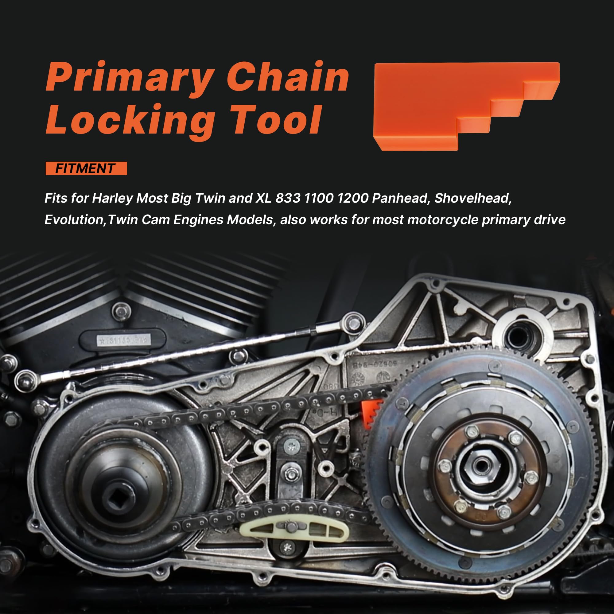 Prewired Primary Drive Locking Tools 1pcs Motorcycle Transmissions Chains Locking Tool Universal, Perfect for Harley All Big Twin, M8 and XL, Orange