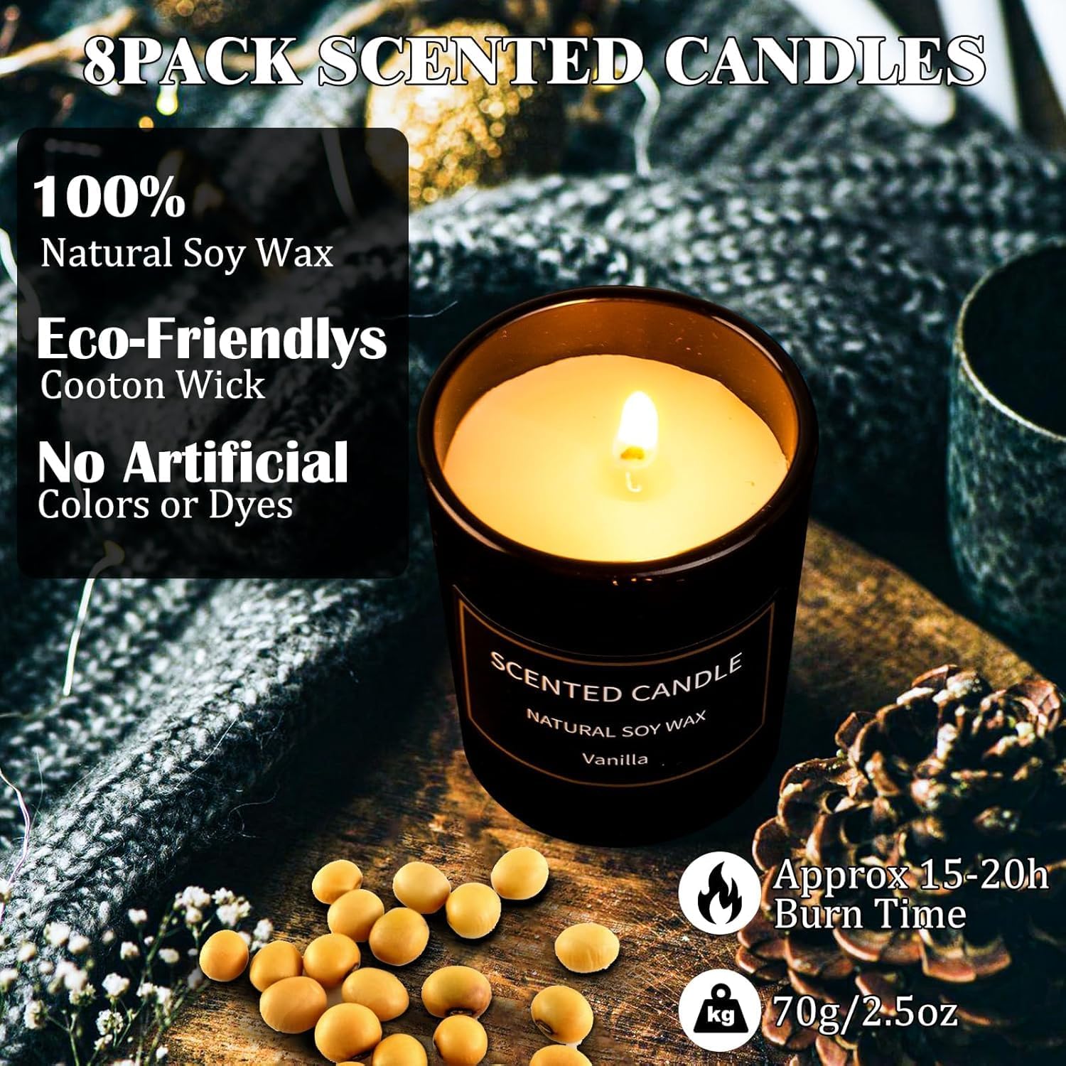 Scented Candles Gifts for Women Men, 8 Pack 3 Oz Scented Candles for Home, Natural Soy Wax Strong Fragrance Long Lasting Aromatherapy Candles for Women Men, Birthday Gifts - Image 4