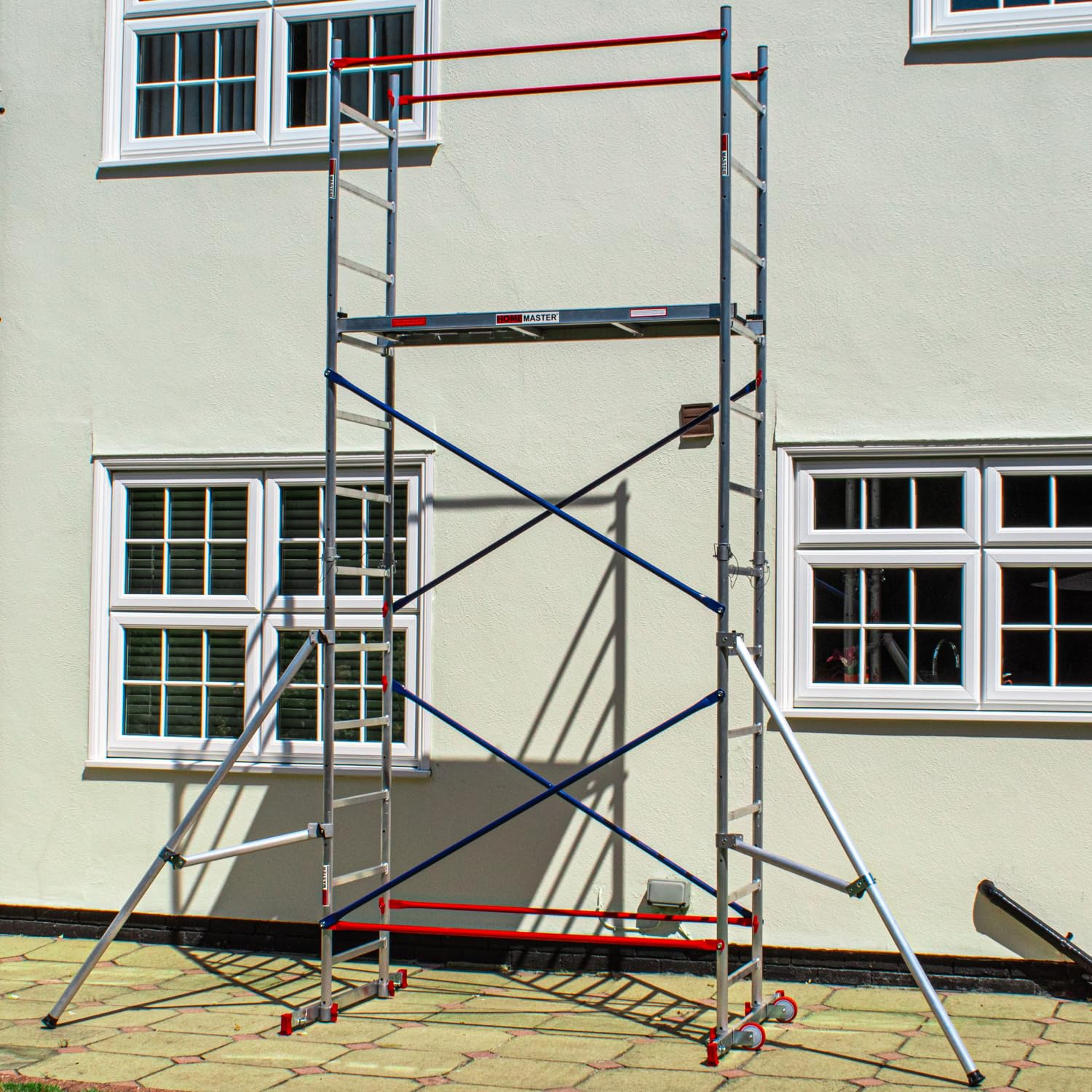 Bps Access Solutions Home Master Diy Scaffold Tower | Aluminium At-Home Scaffolding | 150Kg Load Capacity, Quick Assembly, Trapdoor Platform | 4M + 2 Outriggers