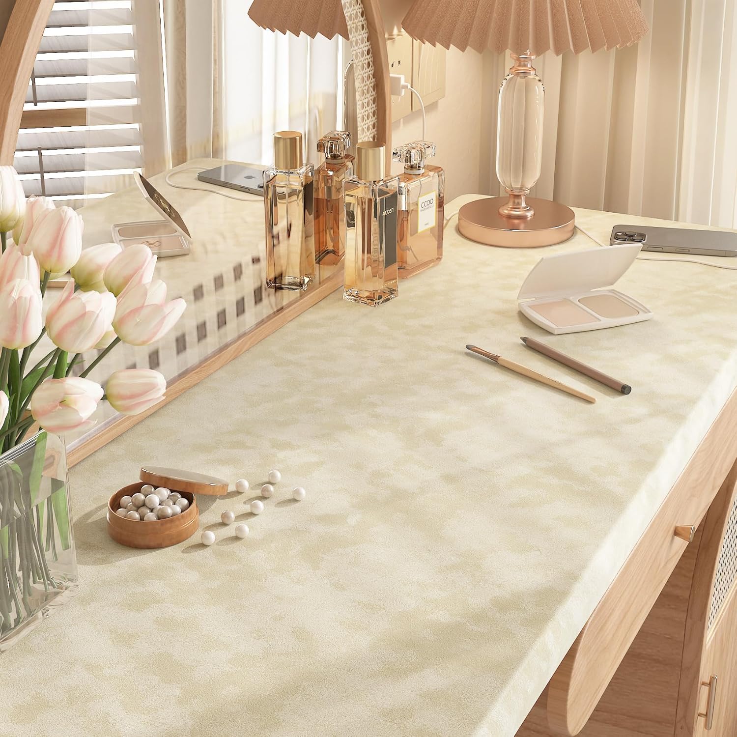 Stickyart 24"x160" Beige Peel and Stick Felt Wallpaper Removable Luxury Textured Velvet Wallpaper for Walls Self Adhesive Soft Felt Contact Paper Decorative Cream Wall Paper for Dresser Living Room