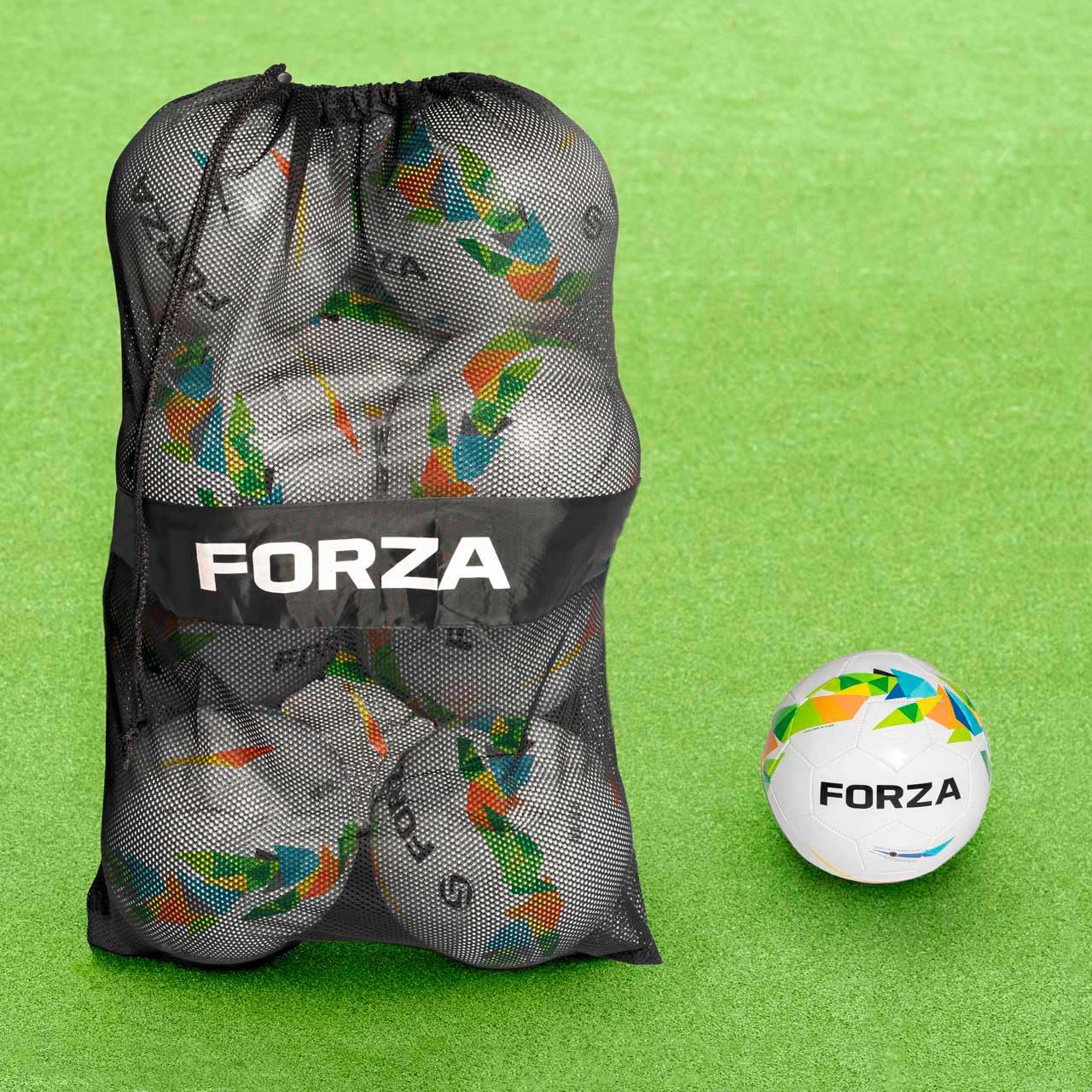 FORZA Footballs with Mesh Storage Carry Bag & Multiple Pack Sizes - Variety of Ball Types for Football Matches, Competitions & Training (Garden, Size 5 (Pack of 12))