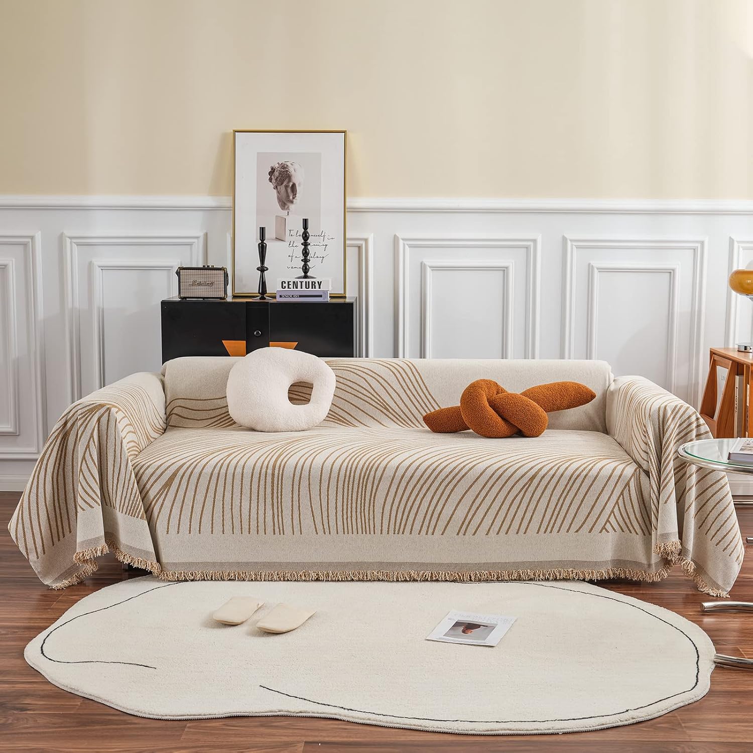 STACYPIK Minimalist Boho Couch Cover Striped Geometric