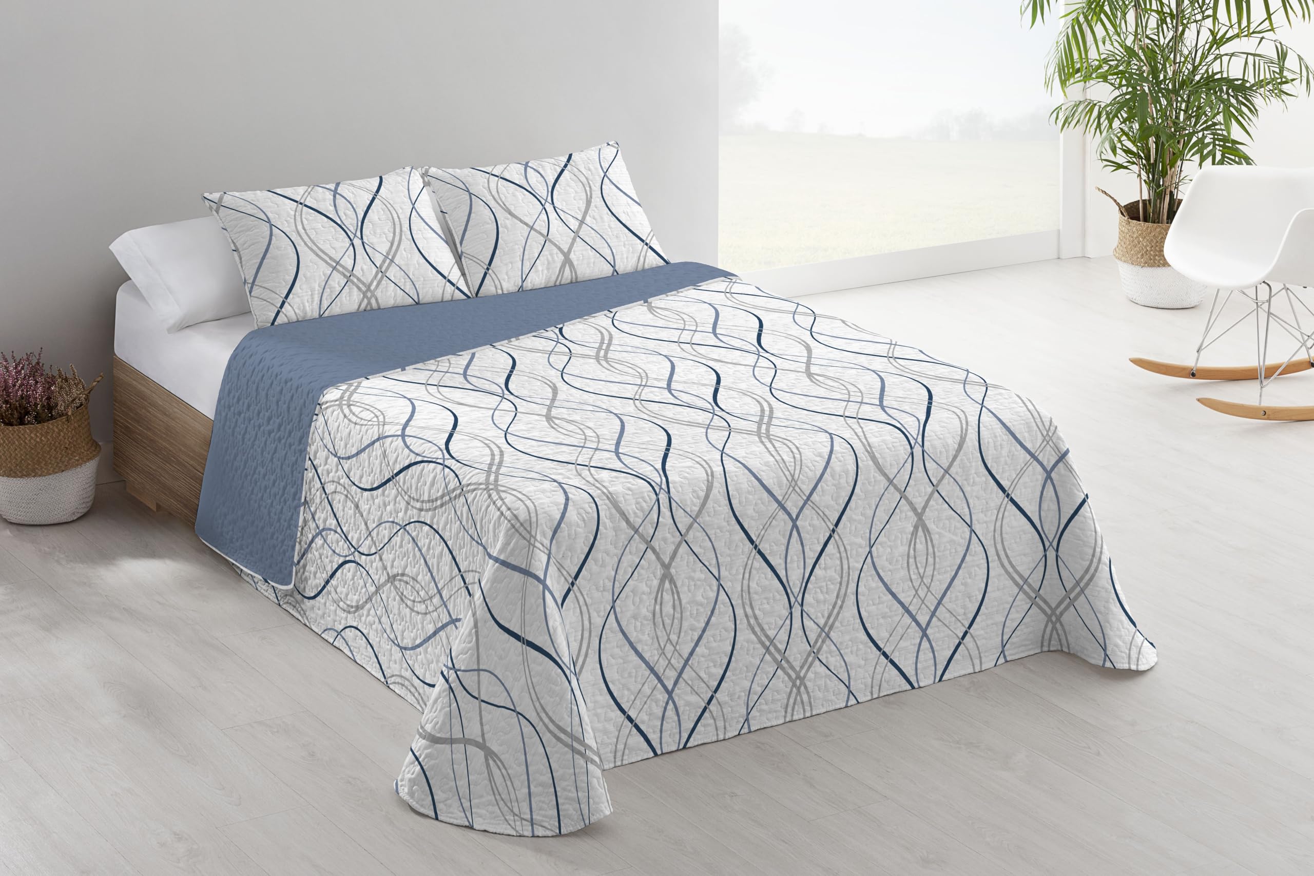 Donegal Collections - Colcha Cama 135 - Colcha Bouti Cama 135/140 Estampada Reversible + 2 Cojines Sortelha - Primavera, Verano - Acolchado Fino - Microfibra Extrasuave - Cubre Cama Multiusos