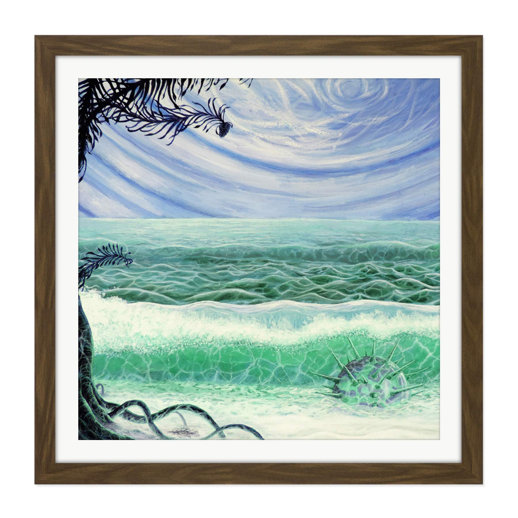 Ivashchenko Space Planet Water Life Moon Painting Square Wooden Framed Wall Art Print Picture 16X16 Inch