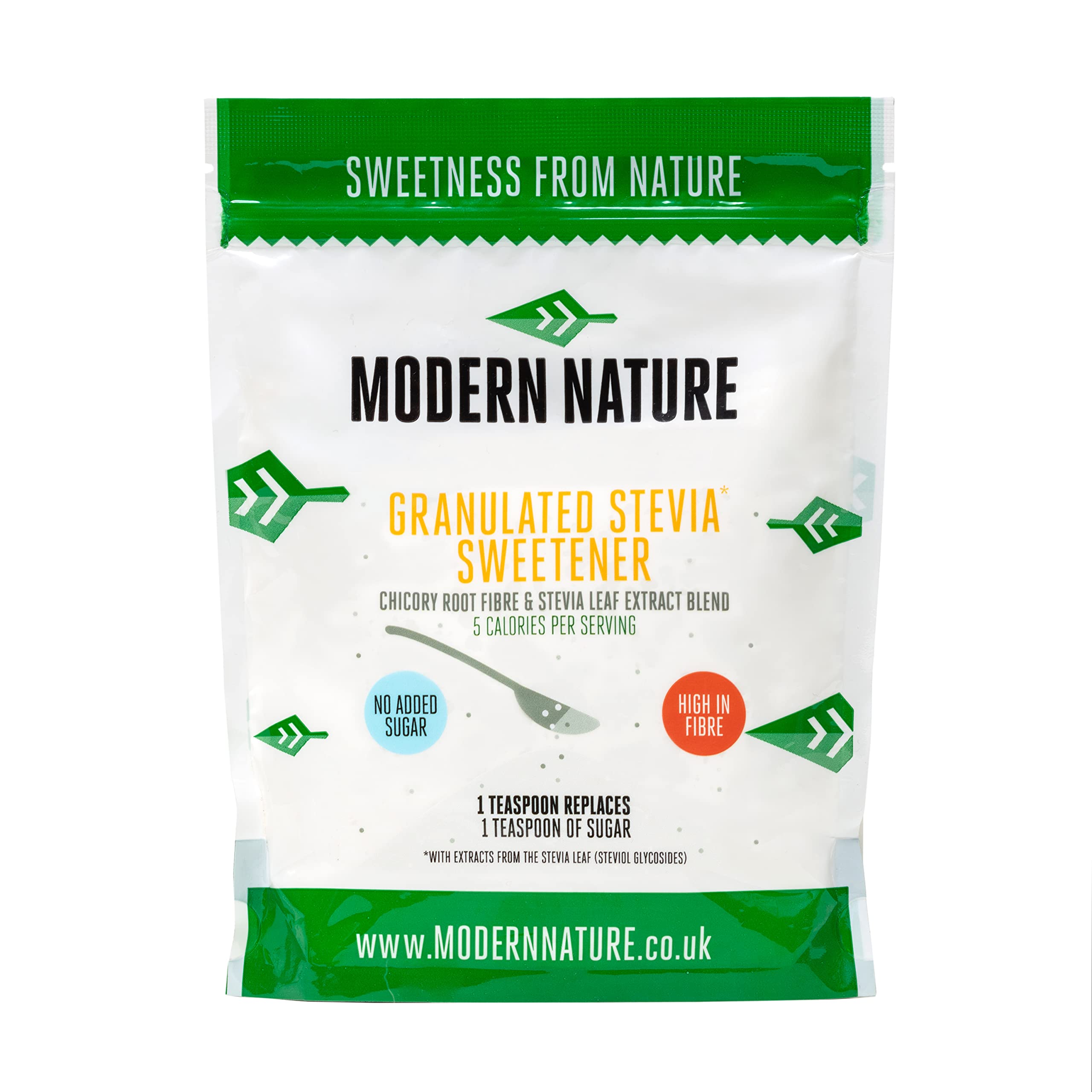 Modern Nature Inulin & Stevia Sweetner - Vegan & Keto Stevia Powder, Sugar Free, Low Calorie, for Protein Powder, Coffee, Tea, Baking, Yoghurt, Cereal, Diet, Sweetener, Diabetic, Stevia Sugar (250g)