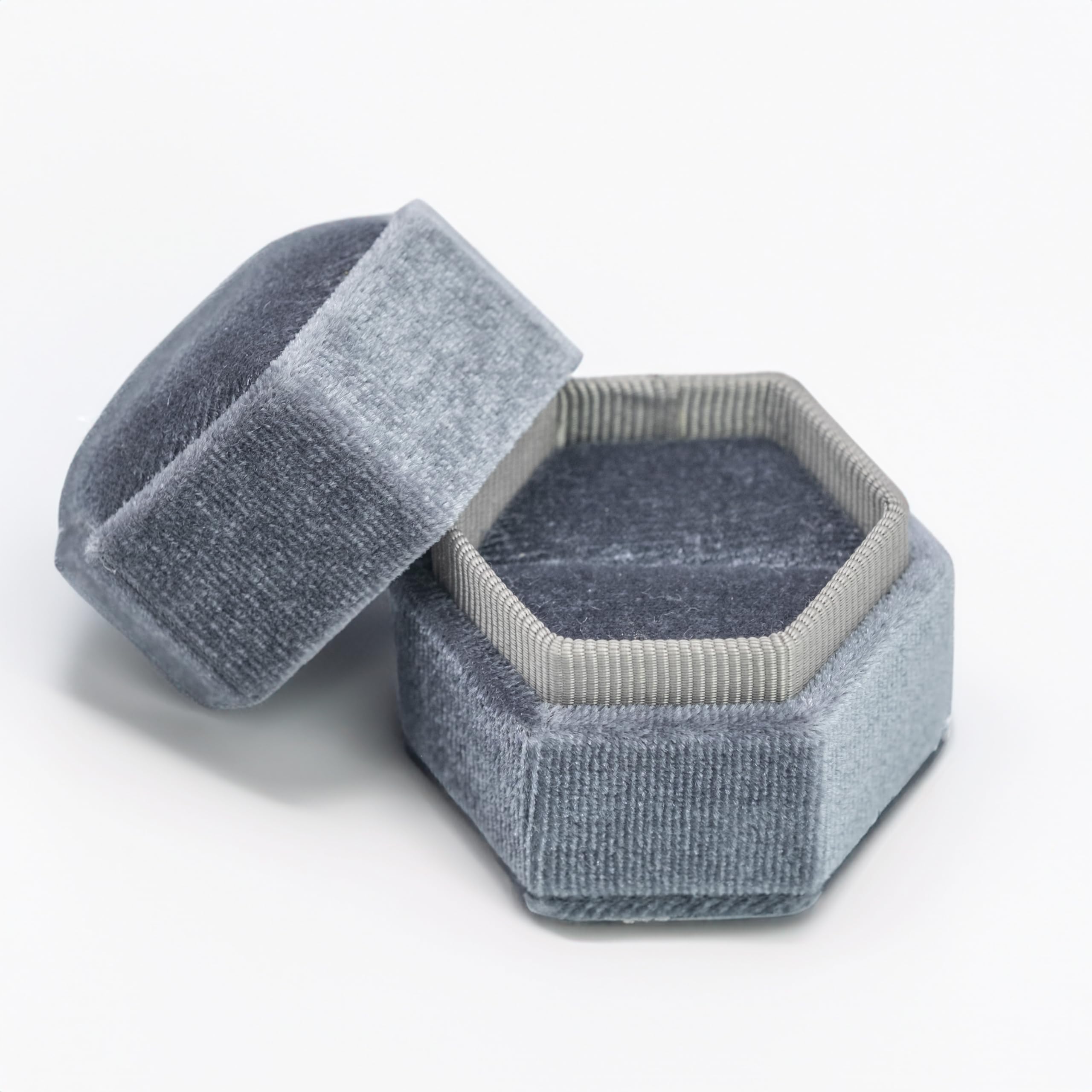Trixes Grey Velvet Ring Box – Jewellery Boxes – For Engagement Ring Proposal Wedding Gift Box – Display Case With Padded Interior
