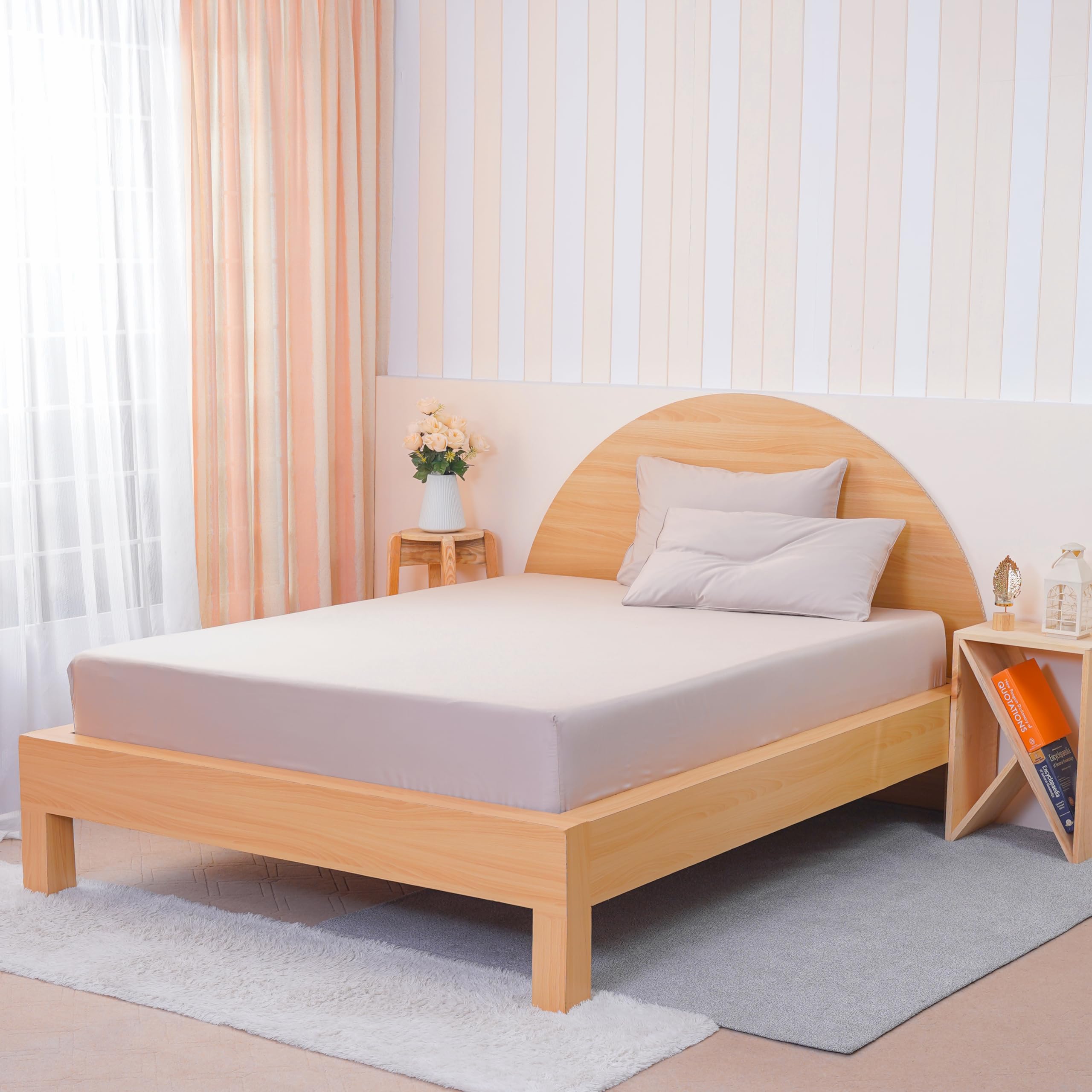 Sheet Story Beige Bamboo Double Fitted Sheet - 41Cm Deep Pocket - 400 Thread Count - Hypoallergenic, Soft And Cooling Fitted Bed Sheets Double