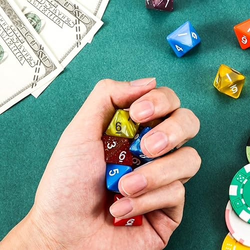 Miniatura 7 de TecUnite Juego de 25 dados poliédricos con bolsa negra para otros juegos de mesa con surtido de varios colores aleatorios (transparente y puntos, 8