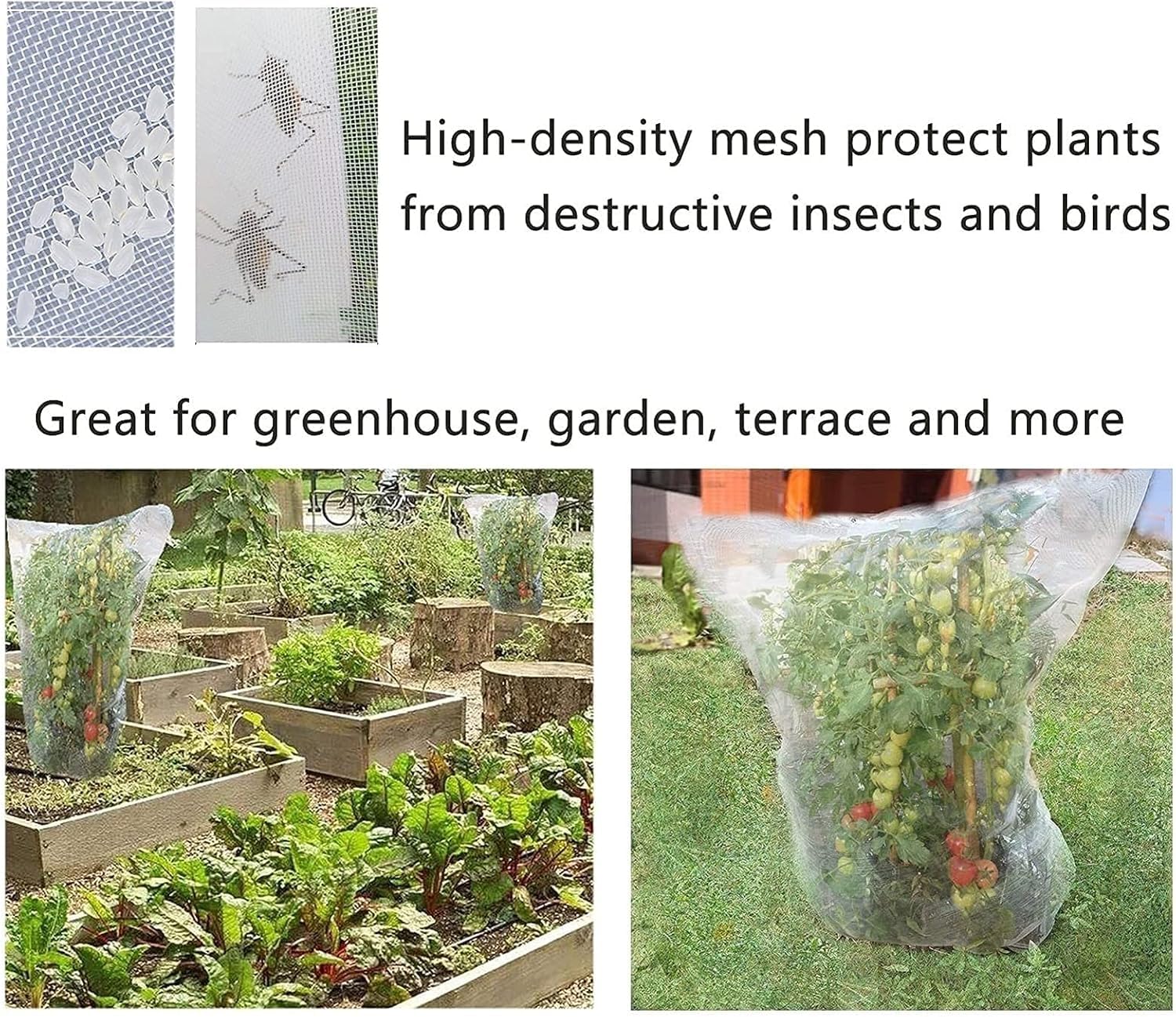 Filet de protection contre les insectes et les oiseaux avec cordon de serrage – Filet anti-insectes pour protéger les fleurs et les légumes contre les insectes et les oiseaux