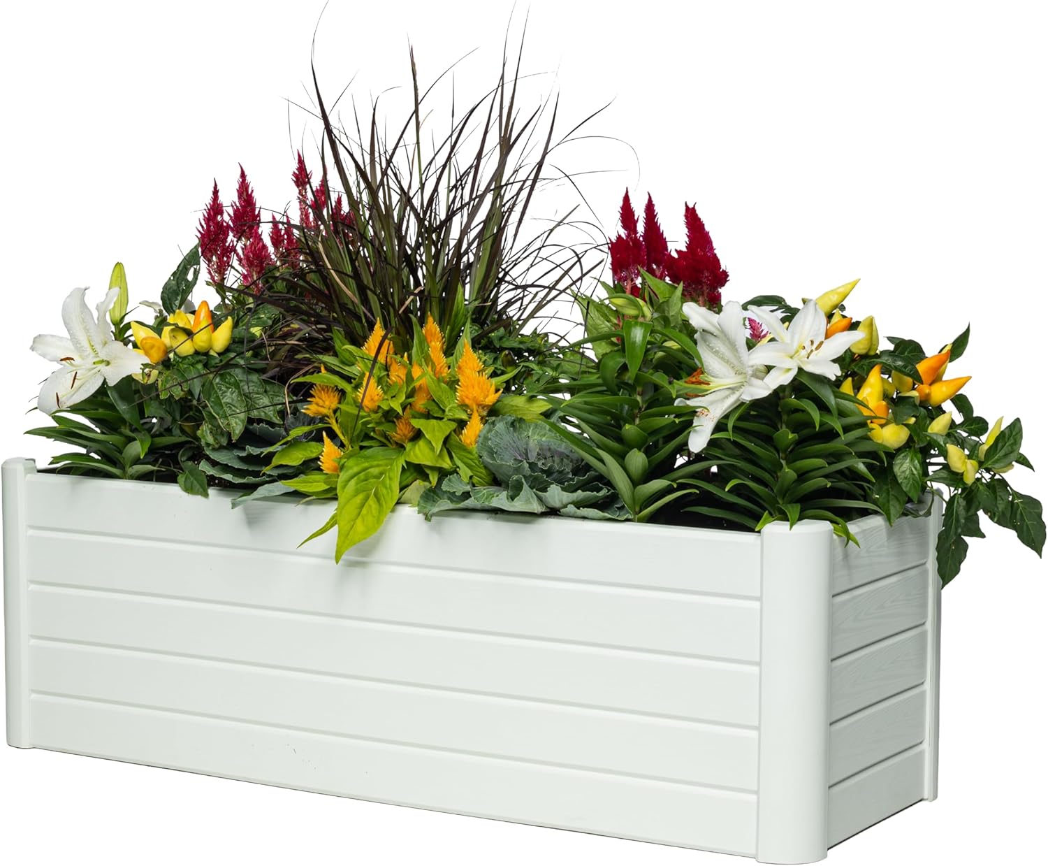 NuVue Terrace Garden Bed with Built-in Drainage and Liner, Innovative Planter Box for Outdoor Gardening, Wood Grain Design, White