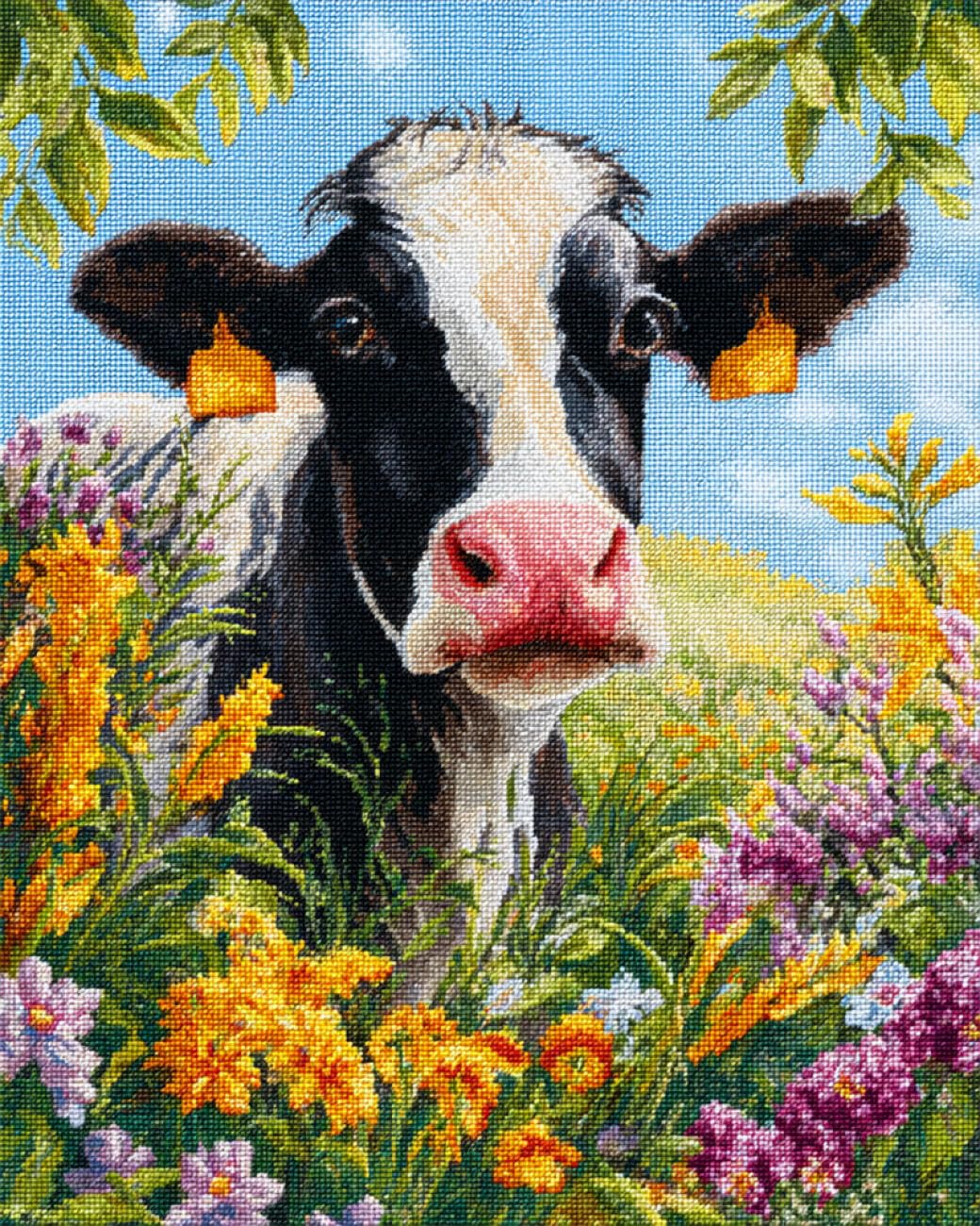 RKFLGEW DIY Seed Bead Embroidery Kits Cartoon Cow 50x70cm