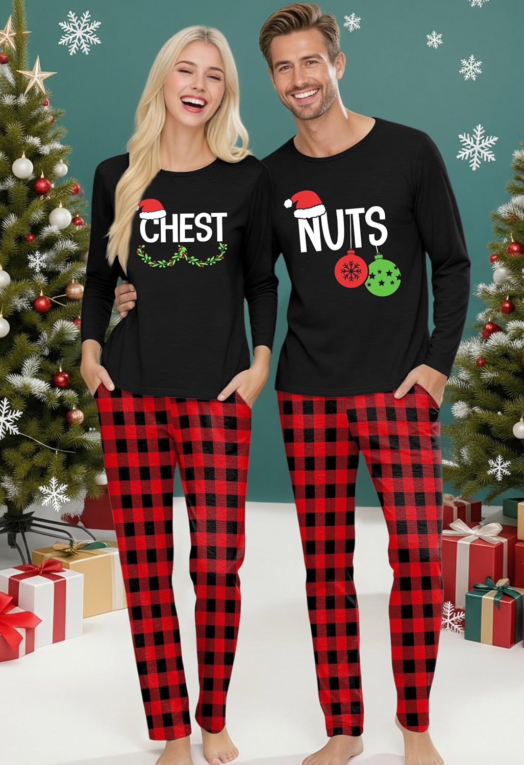 Couples Christmas Pajamas Women Men Merry Christmas Long Sleeve and Pants Pjs Set Xmas Holiday Sleepwear - Image 2