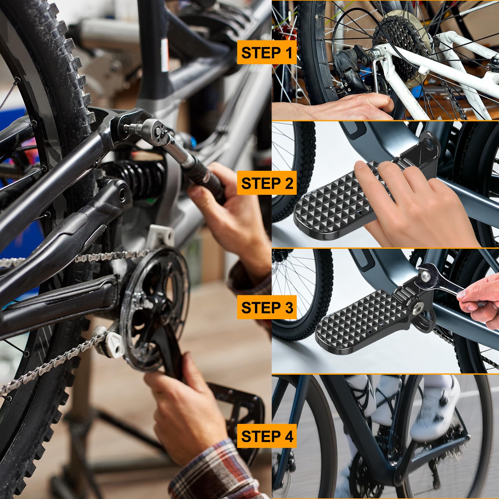 Poggiapiedi posteriore per bici elettrica, Coppia di pedane per bicicletta facile da riporre, antiscivolo pedale pieghevole leggero compatibili con bici pieghevoli, mountain bike