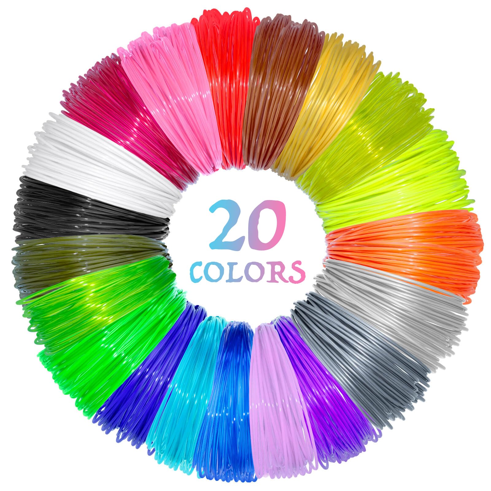 Vomika 20 Colors 3D Pen PLA Filament Refills, 1.75mm Premium Printing Filament for 3D Printer/ 3D Pen, Each Color 16 Feet, Total 320 feet, with 2 Finger Caps